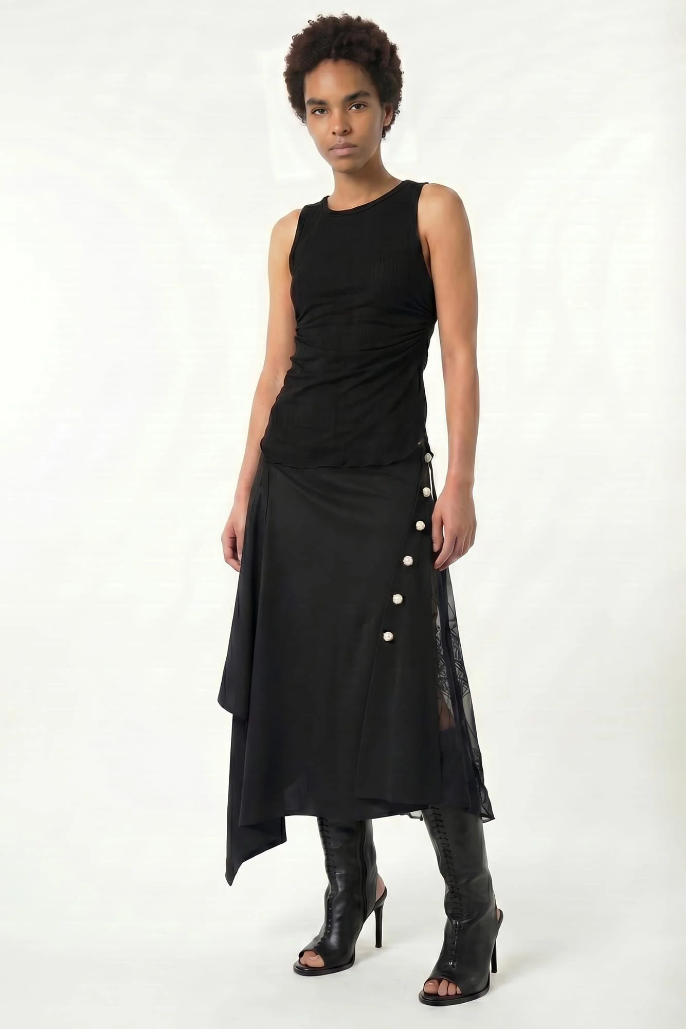 Ann Demeulemeester Mara Wrinkled Cropped Tank In Black - Image 4
