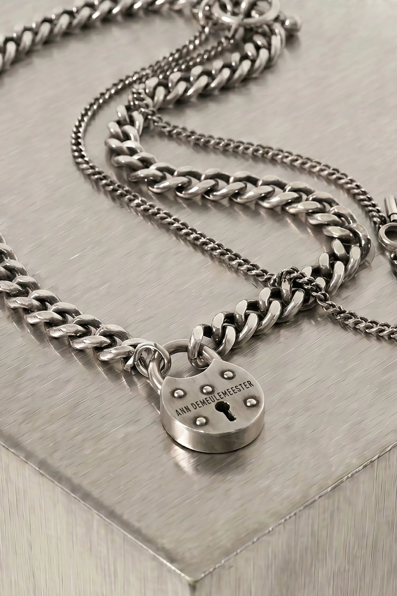 Ann Demeulemeester Otta Padlock Necklace In Antique Silver - Image 2