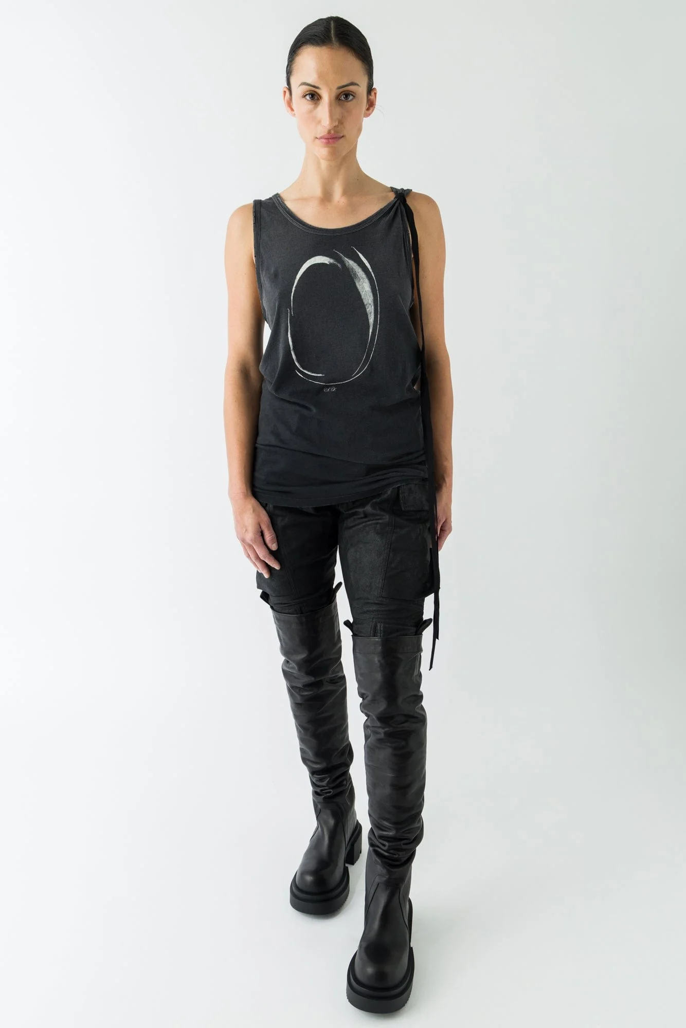 Ann Demeulemeester Seva Infinite Feathers Tank In Faded Black - Image 4