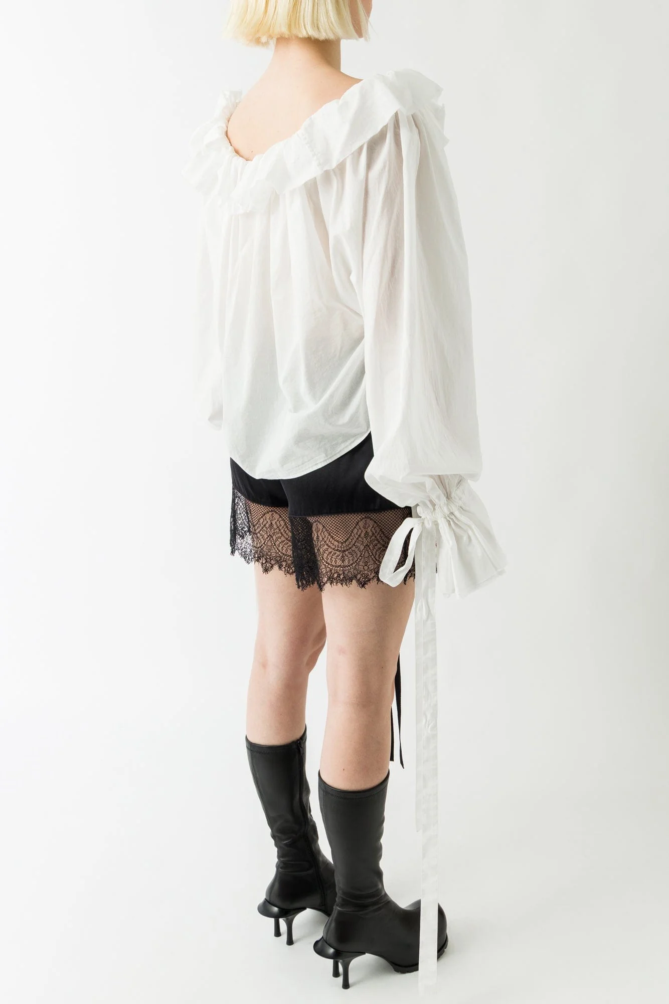 Ann Demeulemeester Stee Ruffled Long Sleeve Blouse in Light Natural White - Image 3
