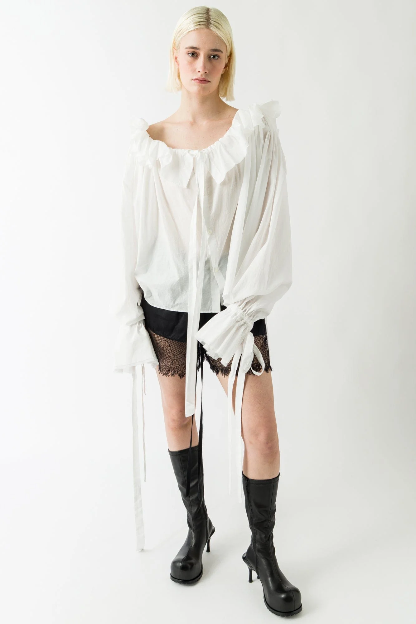 Ann Demeulemeester Stee Ruffled Long Sleeve Blouse in Light Natural White - Image 4