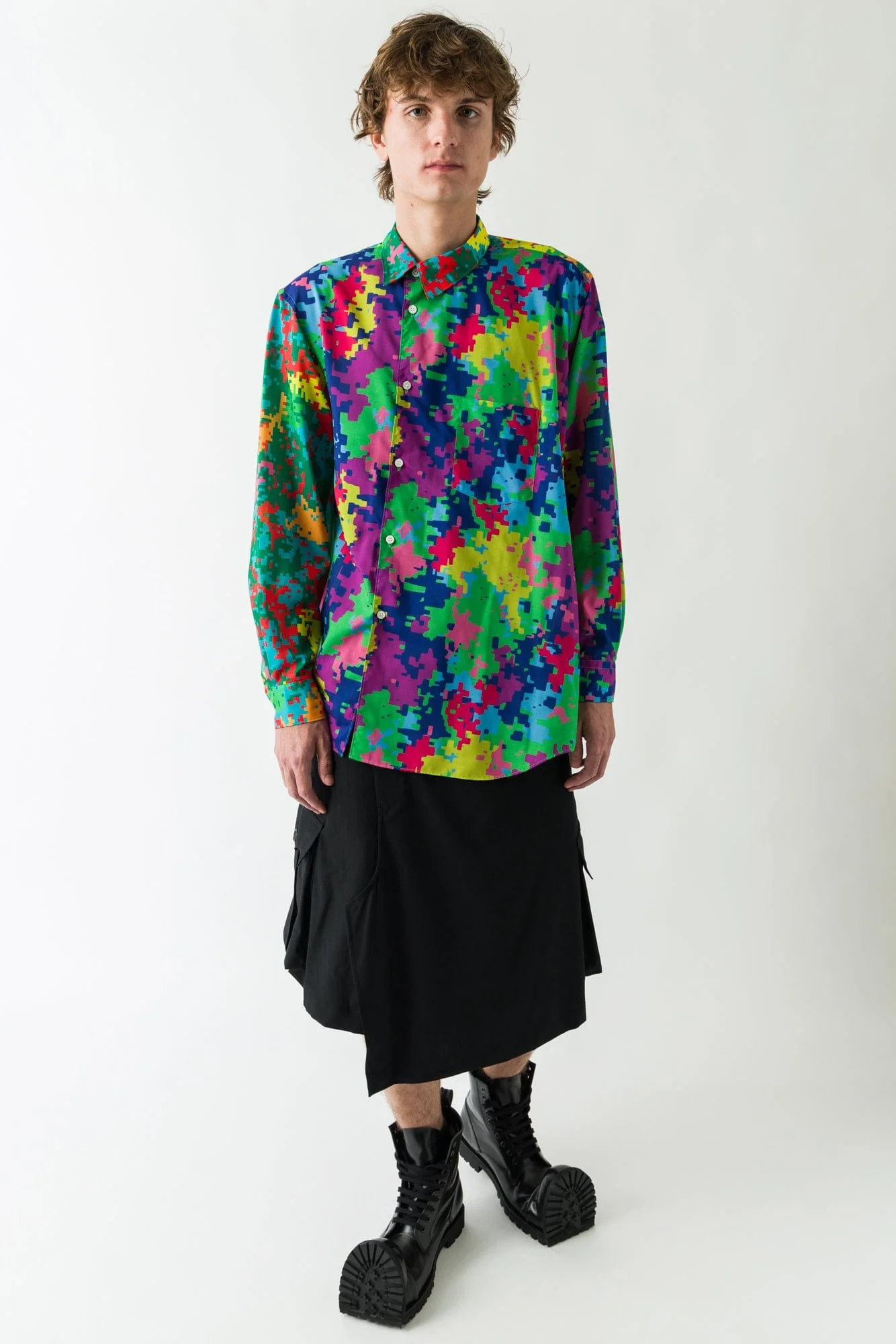Comme des Garçons Homme Plus Mixed Pattern Asymmetric Shirt - Image 4