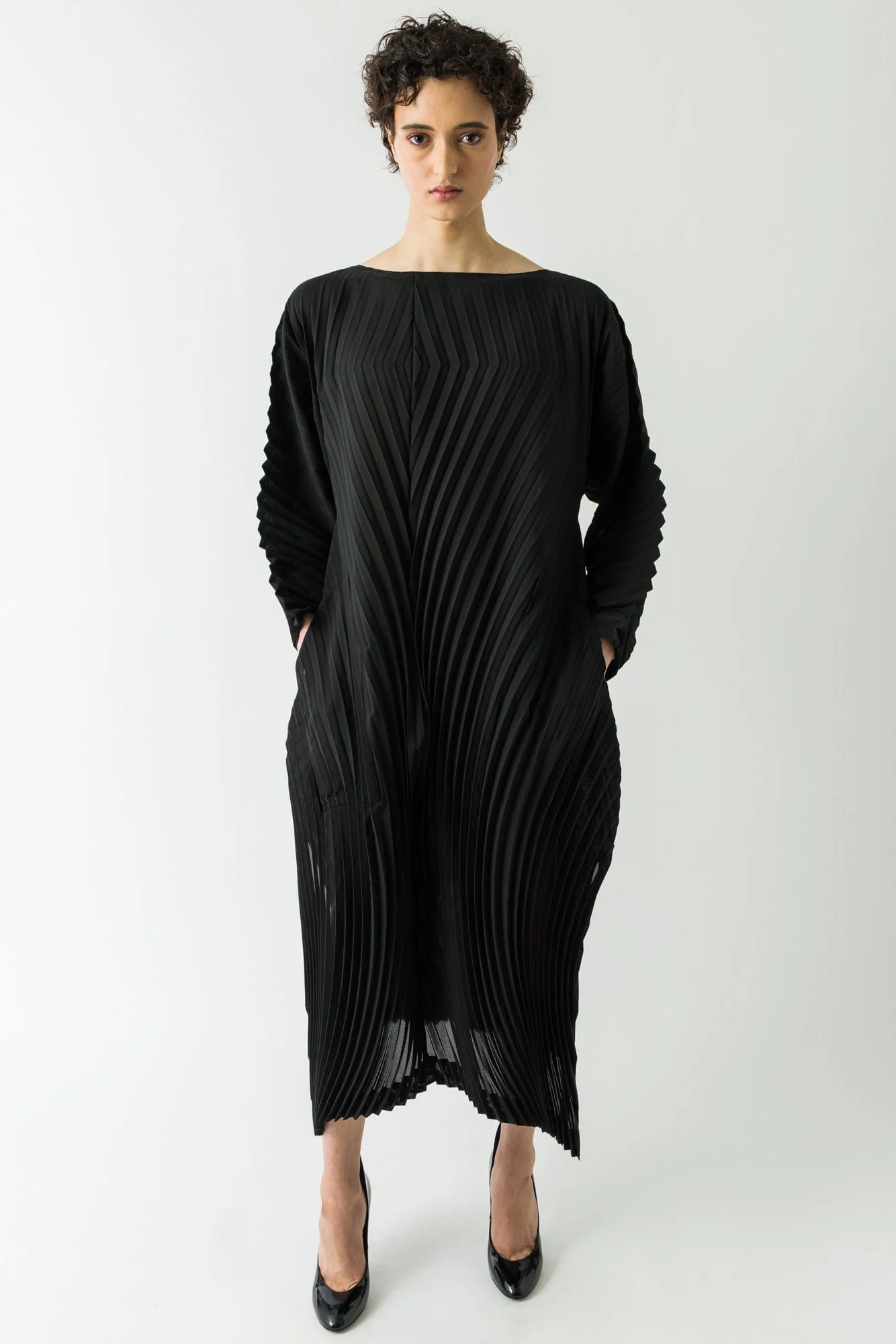 Issey Miyake Wave Pleats Dress in Black - Image 4