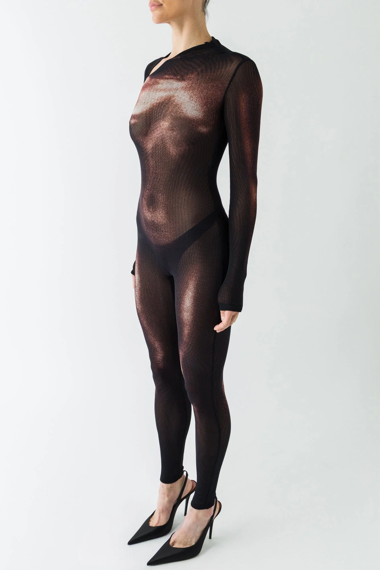 Jean Paul Gaultier Asymmetric Mesh Catsuit in Body Dust - Image 2