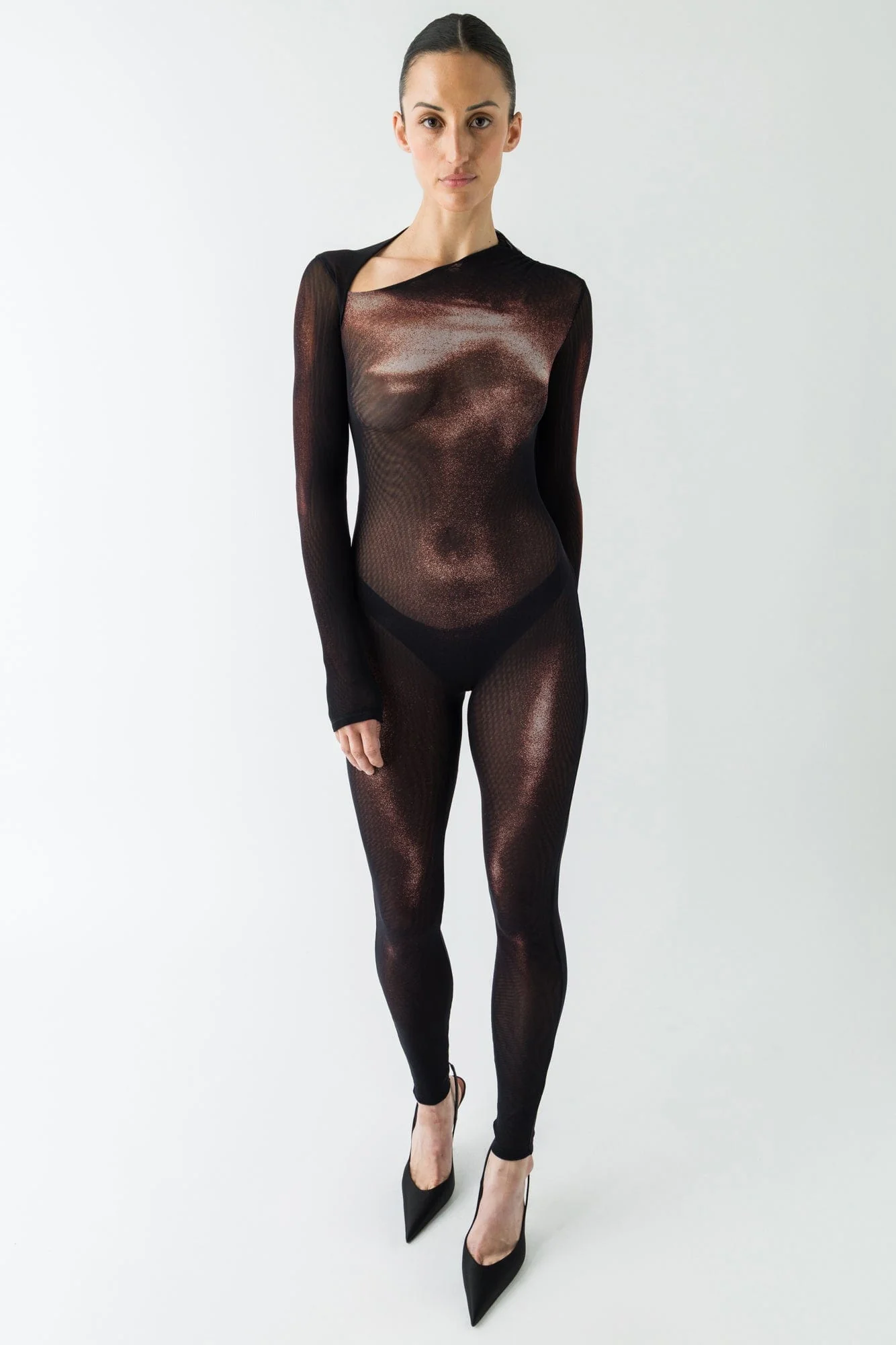 Jean Paul Gaultier Asymmetric Mesh Catsuit in Body Dust - Image 4