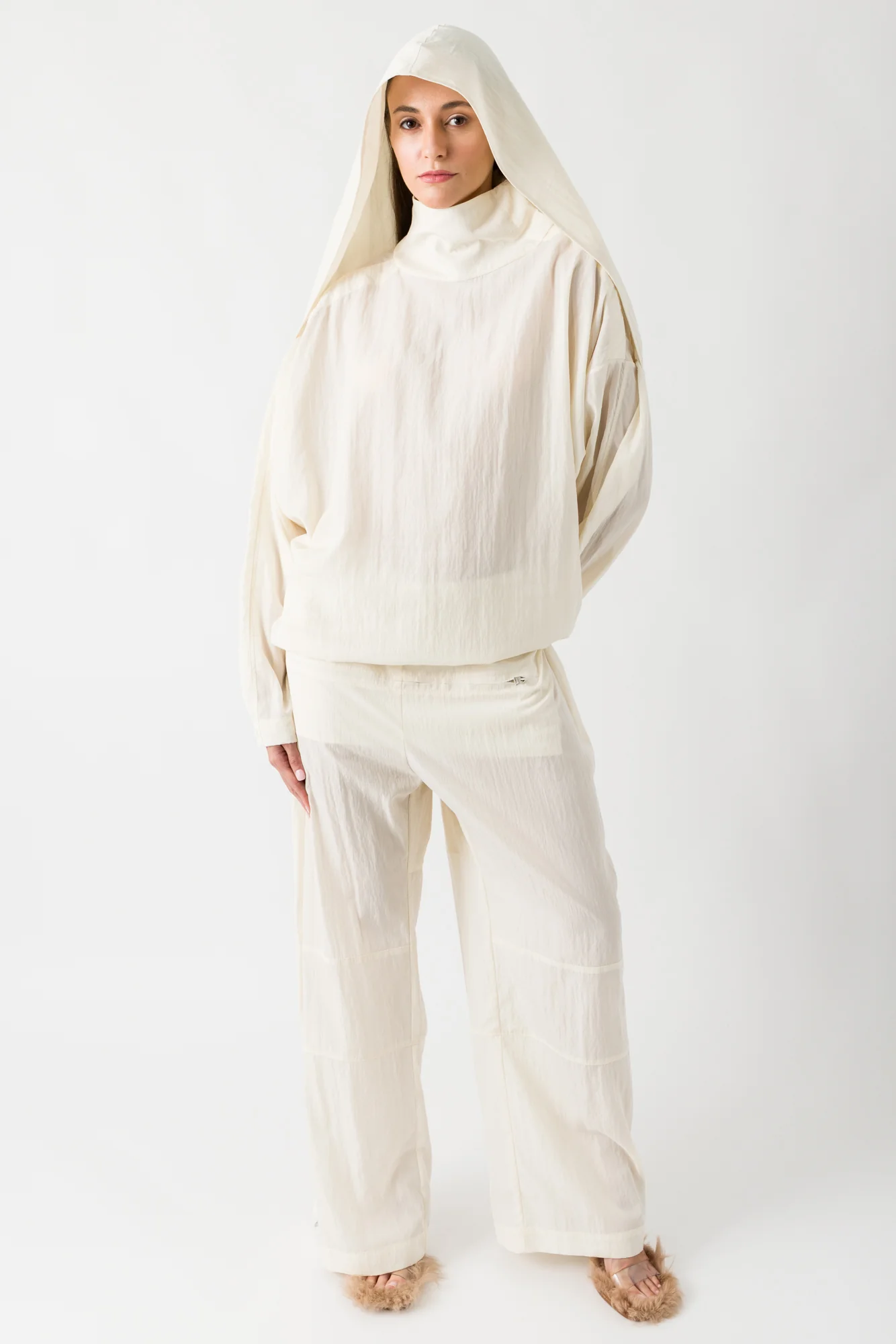 Jean Paul Gaultier Hooded Long Sleeve Top In Ecru - Image 4