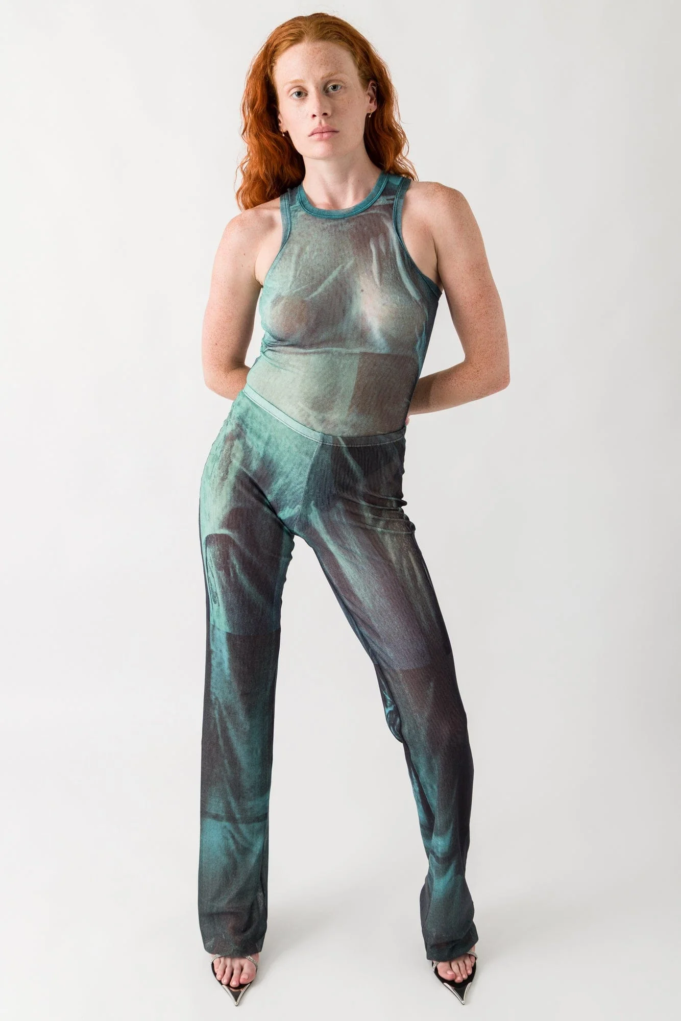 Jean Paul Gaultier Mesh Printed Bodysuit In Water - Image 4