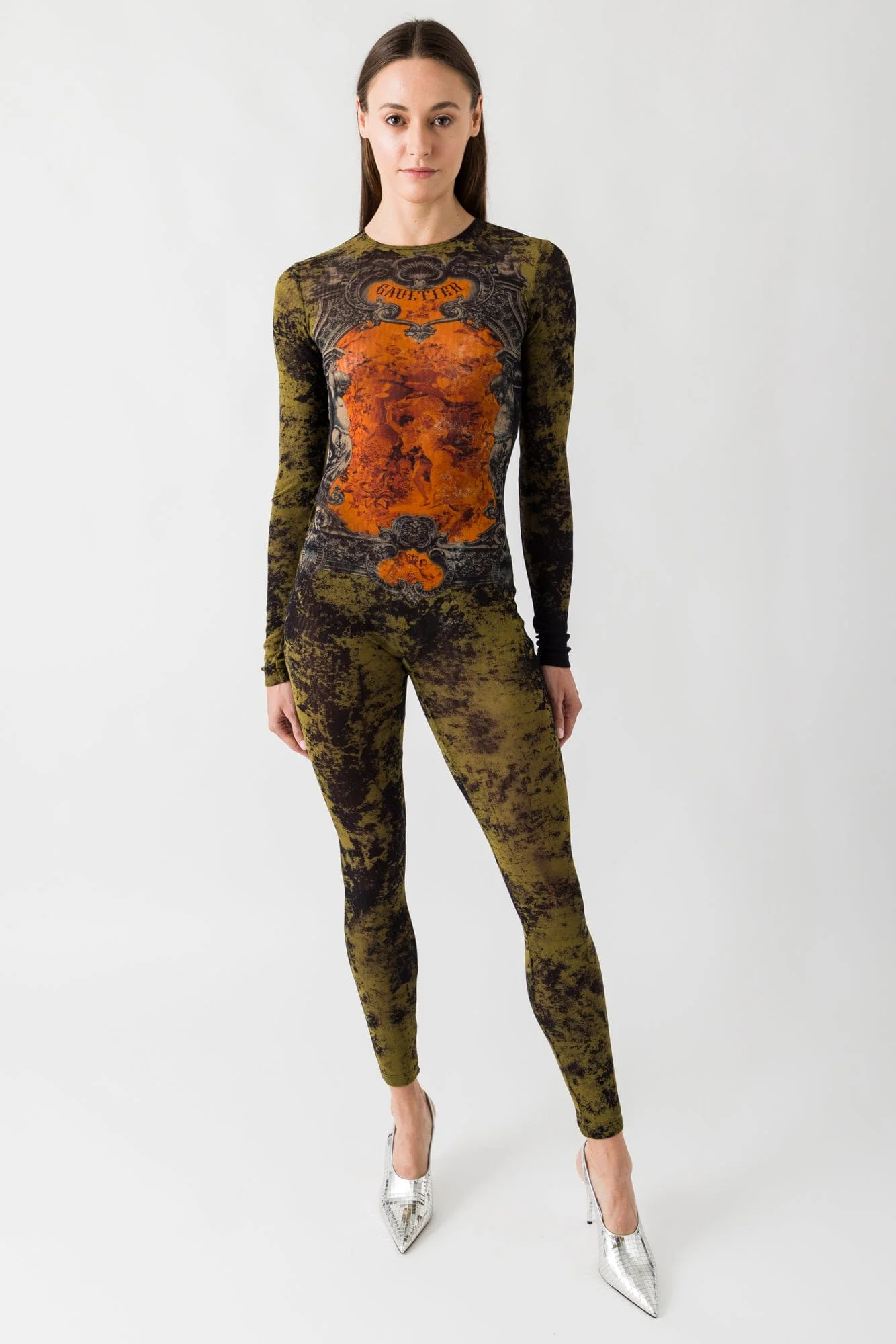Jean Paul Gaultier Mesh Printed Catsuit In Médaillon - Image 4