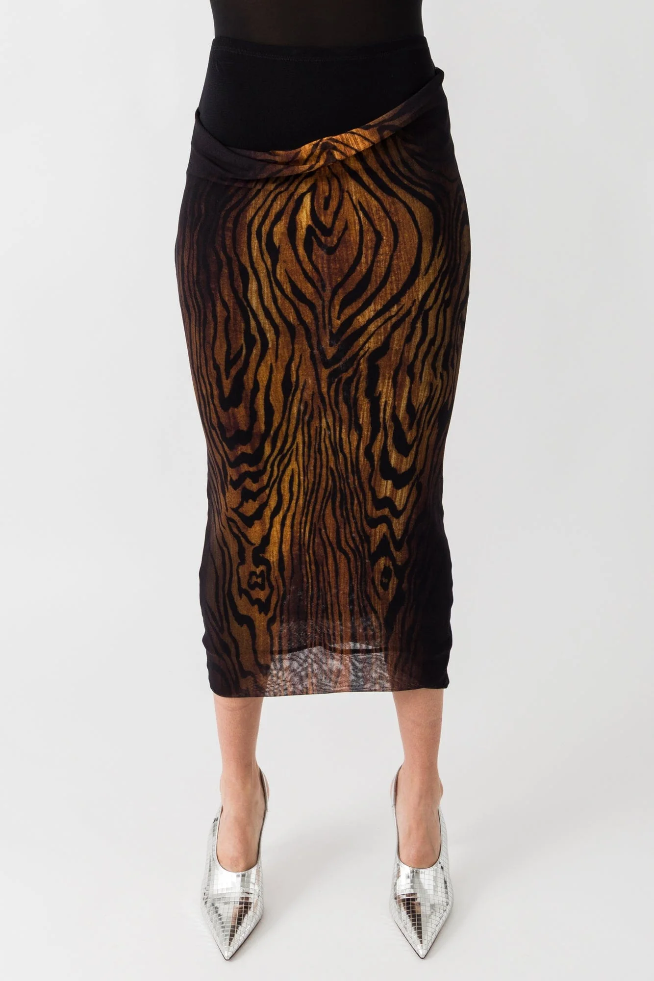 Jean Paul Gaultier Mesh Printed Skirt In Wood