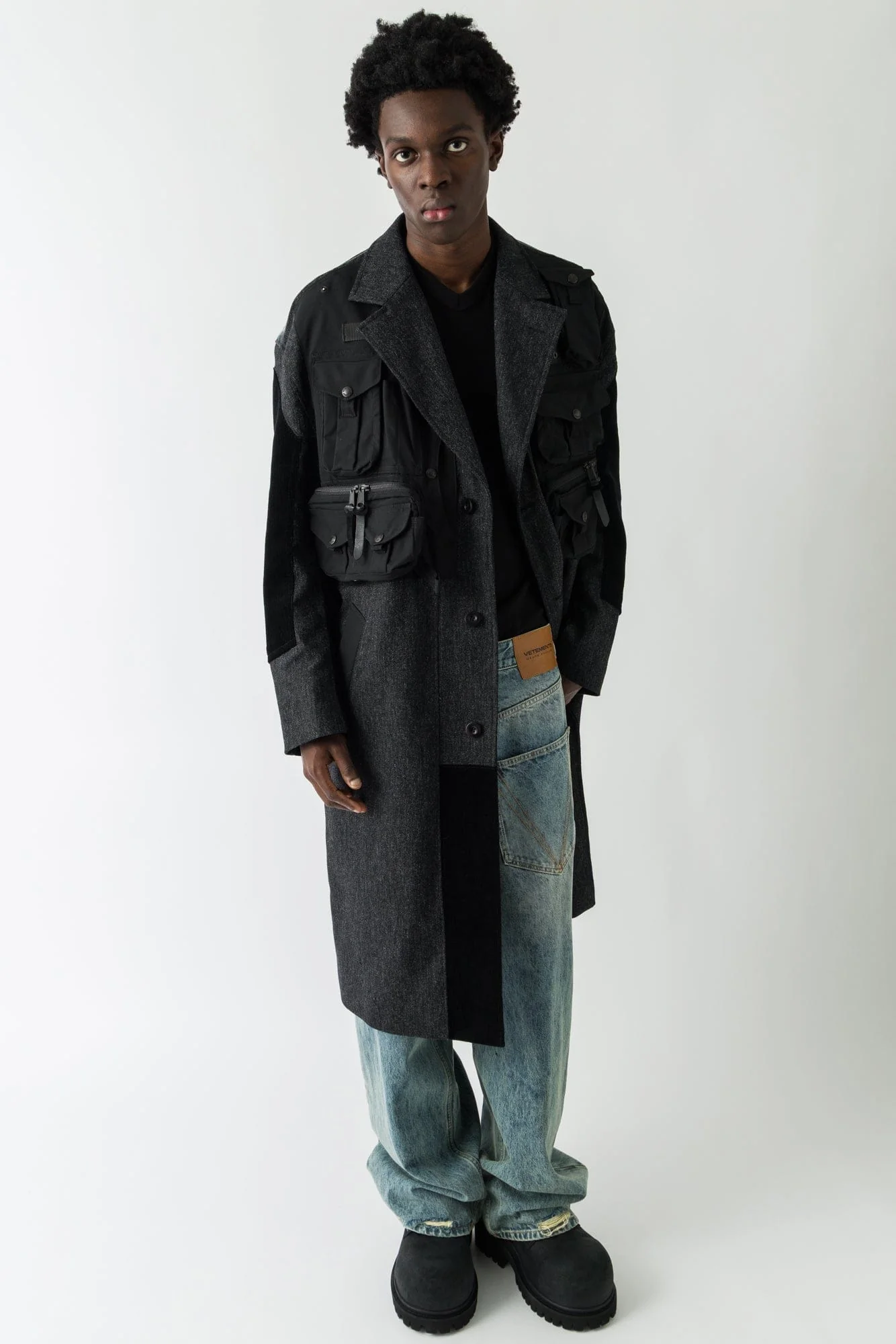 Junya Watanabe MAN Combination Coat in Black and Grey - Image 4