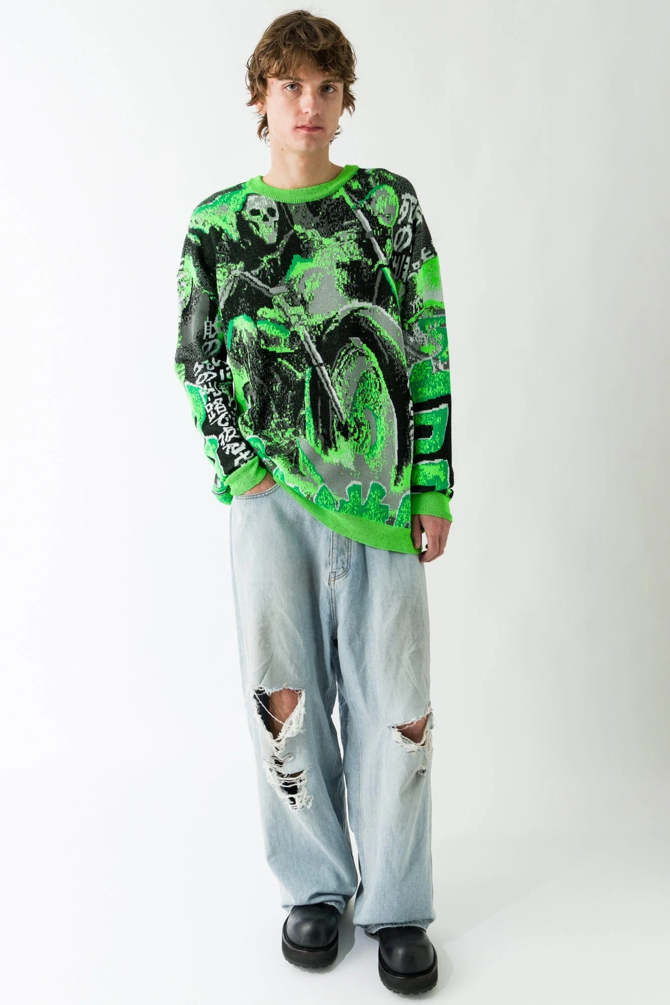 Lu'u Dan Misfit Jacquard Jumper in Acid Green - Image 4