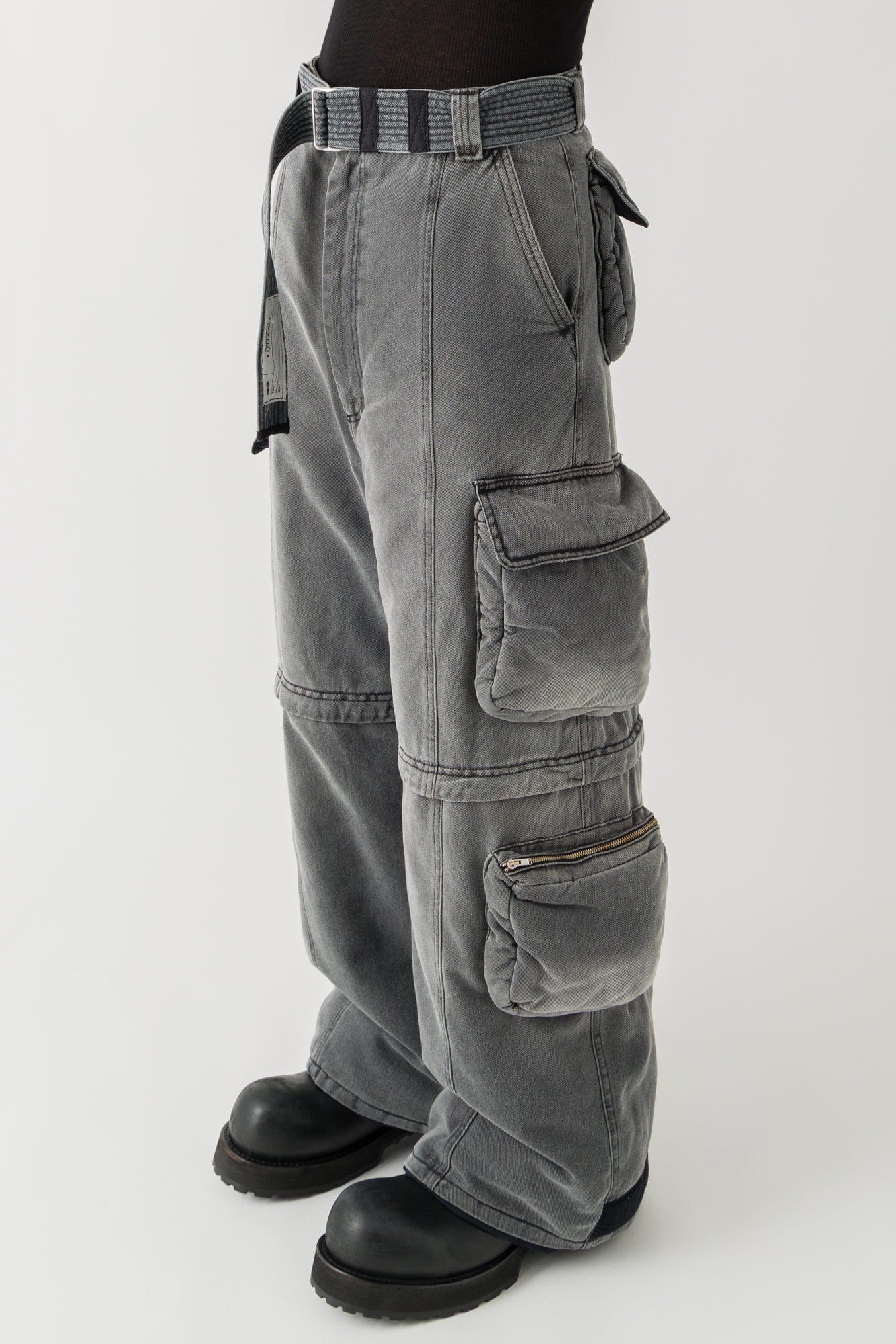 Lu'u Dan Wadded Cargo Jeans in Washed Denim - Image 2