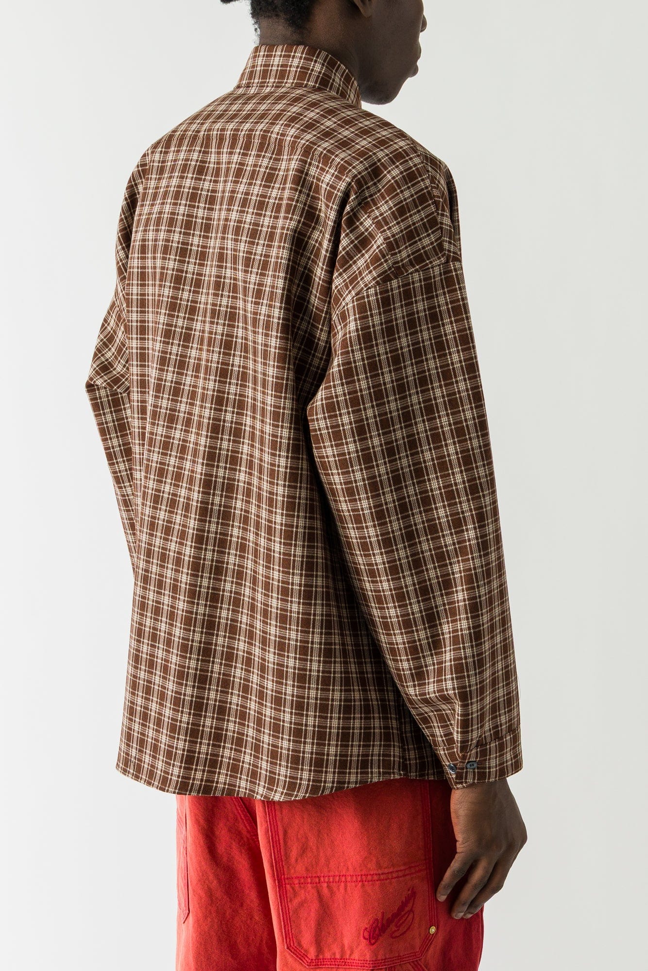 Marni Plaid Collared Shirt with Pocket in Brown - Image 3