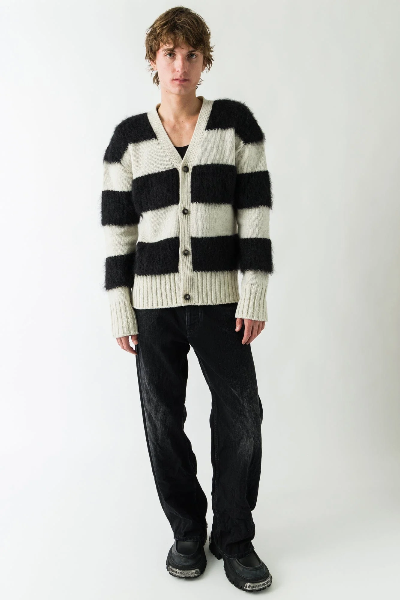 Marni Striped Cardigan with Fur Collar - Image 4