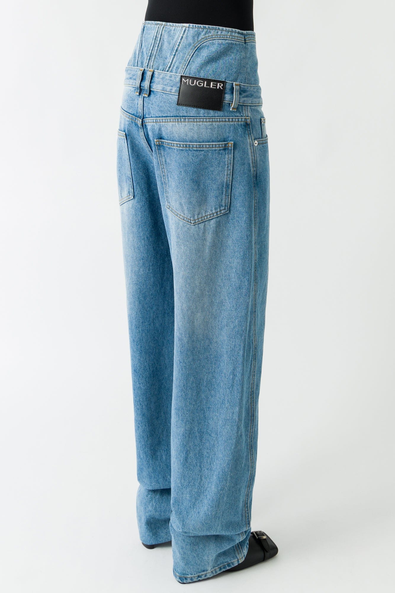 Mugler Barrel Jeans In Medium Blue - Image 3