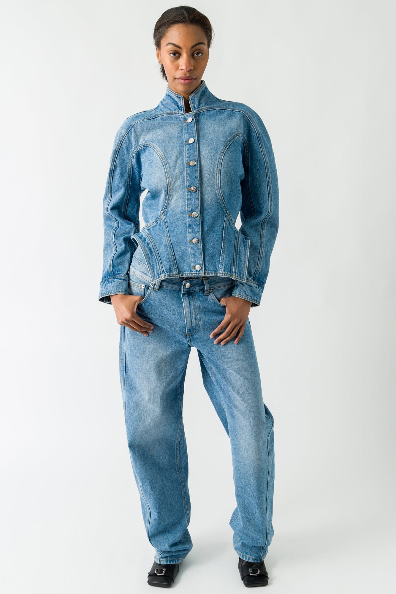 Mugler Denim Shirt In Medium Blue - Image 4