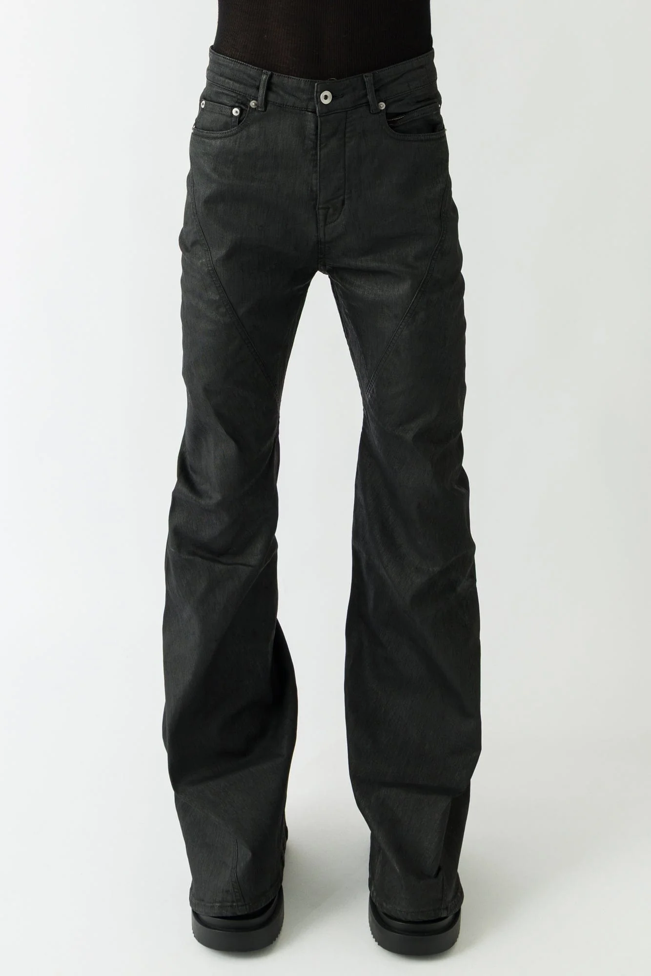 Rick Owens DRKSHDW Bias Bootcut in Stretch Black Wax