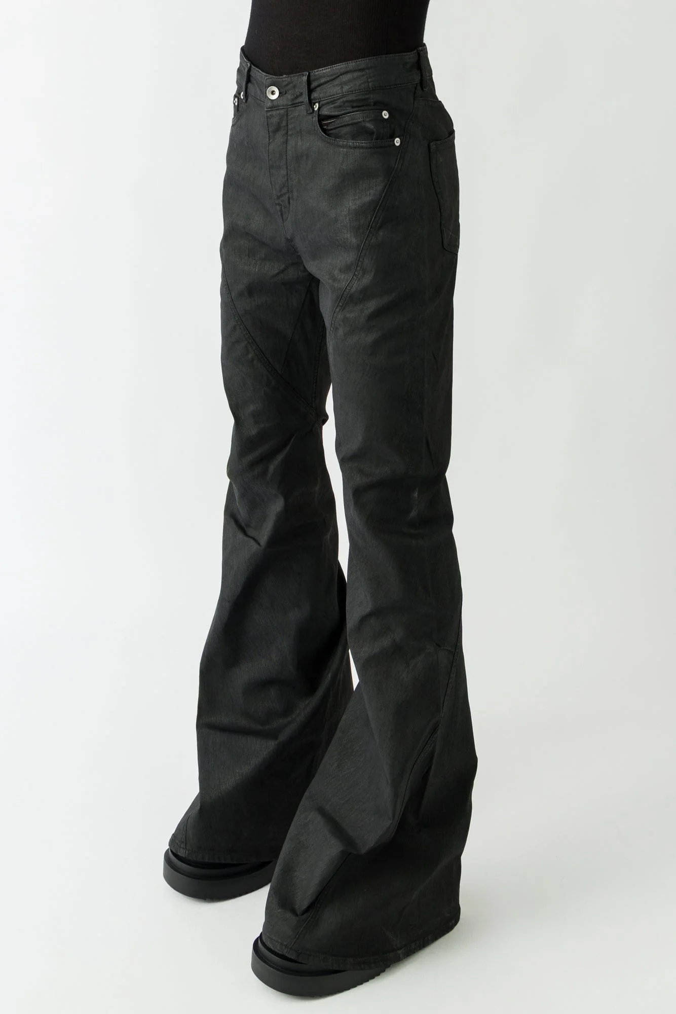 Rick Owens DRKSHDW Bias Bootcut in Stretch Black Wax - Image 2