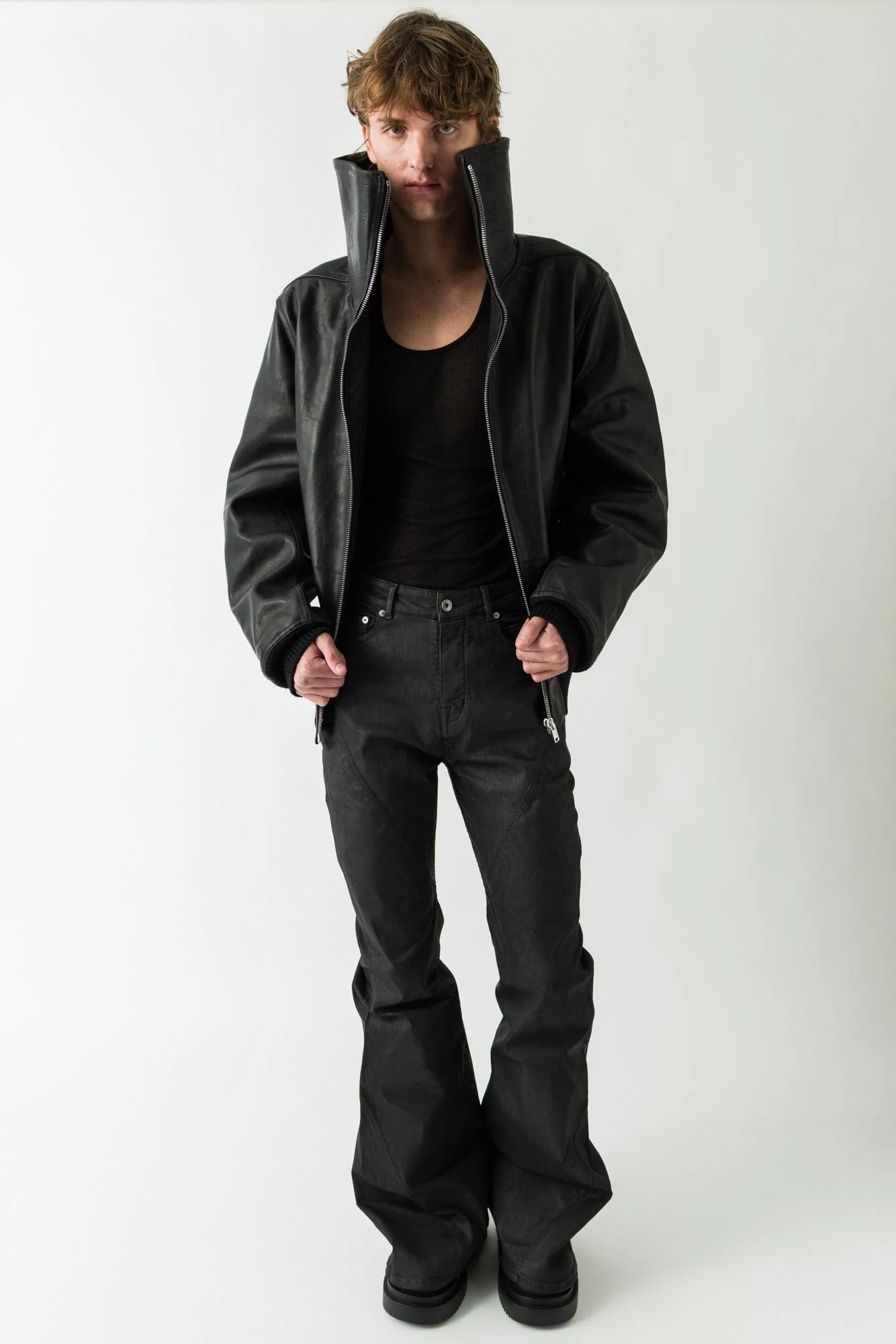 Rick Owens DRKSHDW Bias Bootcut in Stretch Black Wax - Image 4