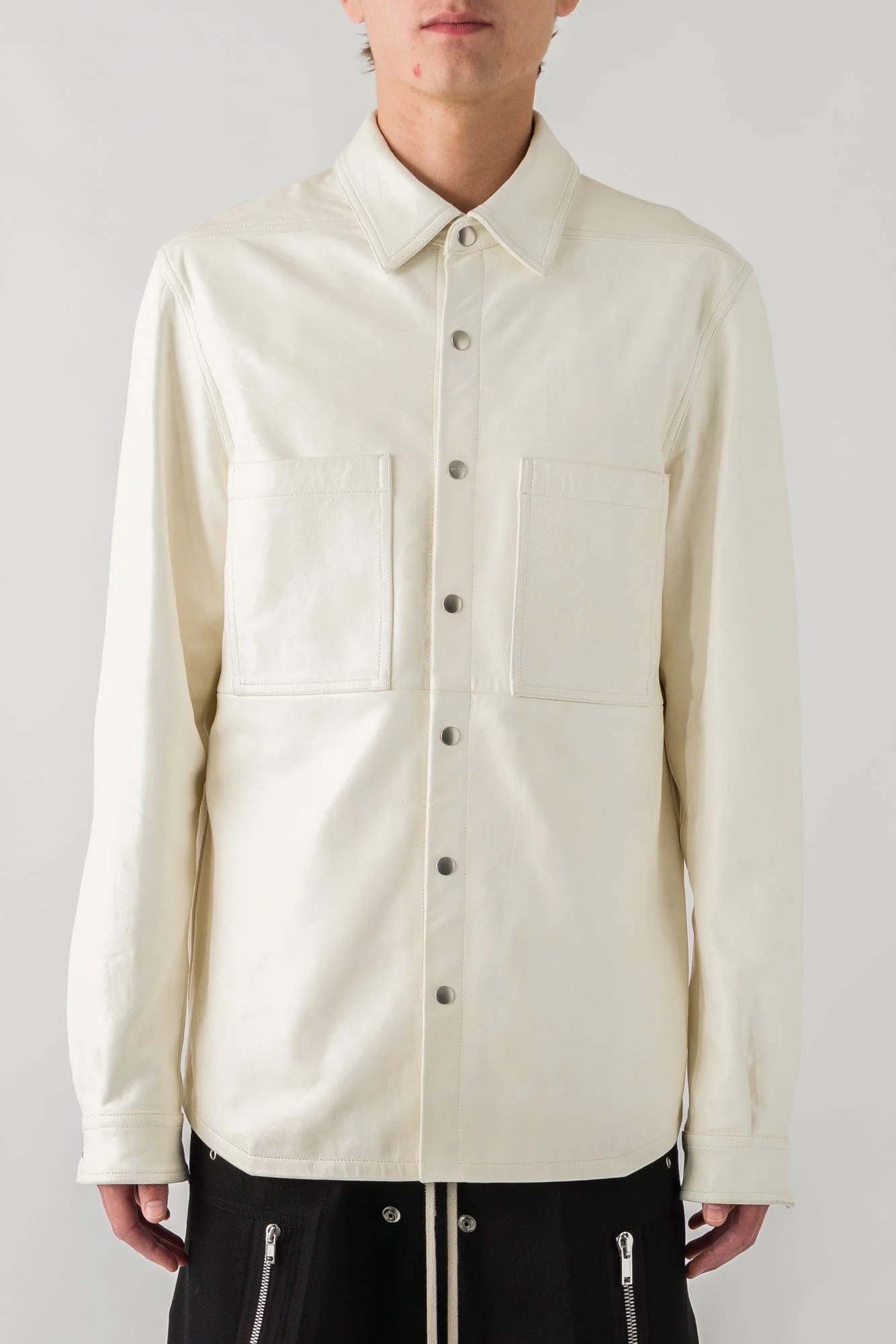 Rick Owens Outershirt in Leather in Milk