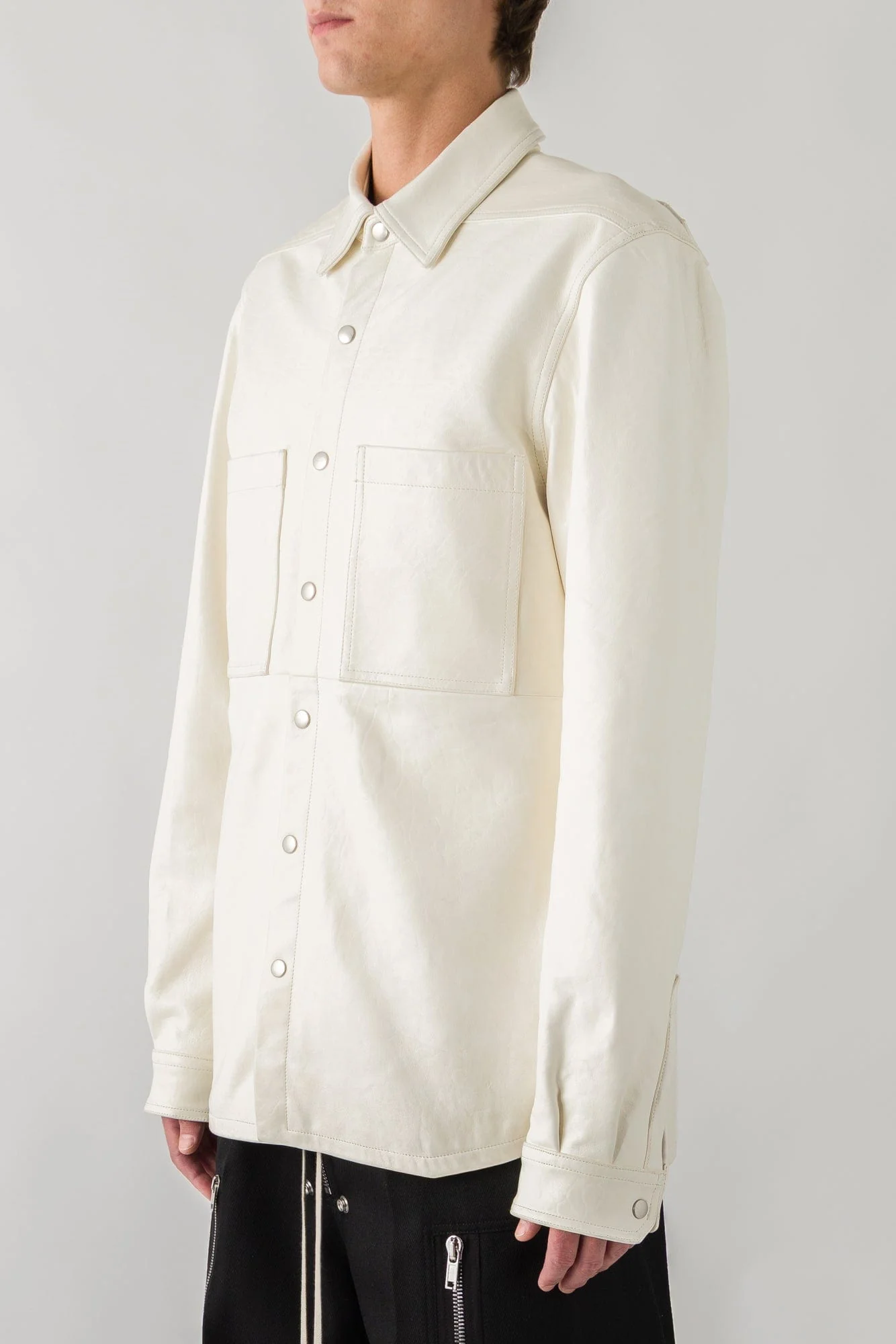 Rick Owens Outershirt in Leather in Milk - Image 2