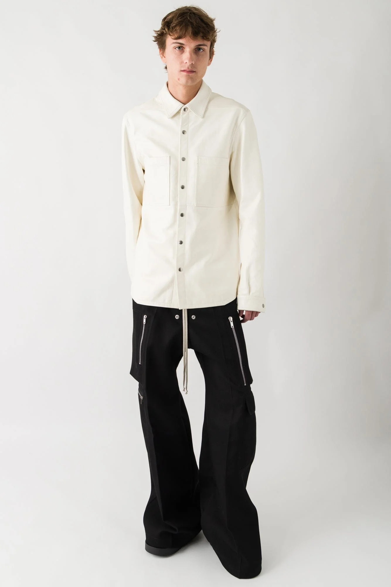 Rick Owens Outershirt in Leather in Milk - Image 4