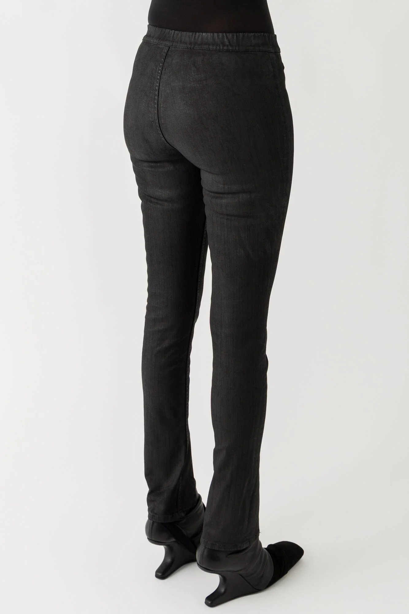 Rick Owens DRKSHDW Slit Front Leggings in Black Wax - Image 3