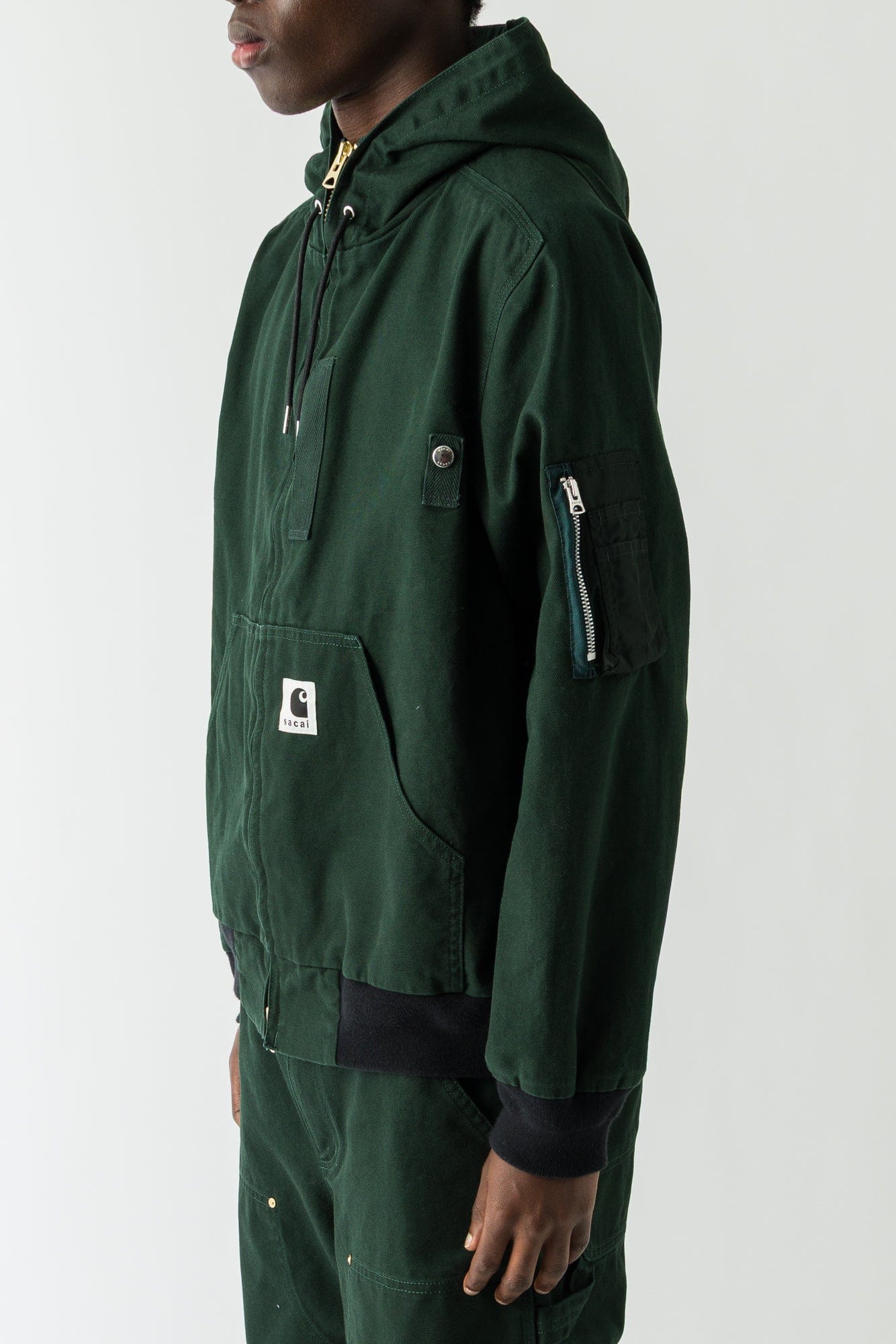 Sacai Carhartt Washed Duck Hooded Blouson In Green - Image 2