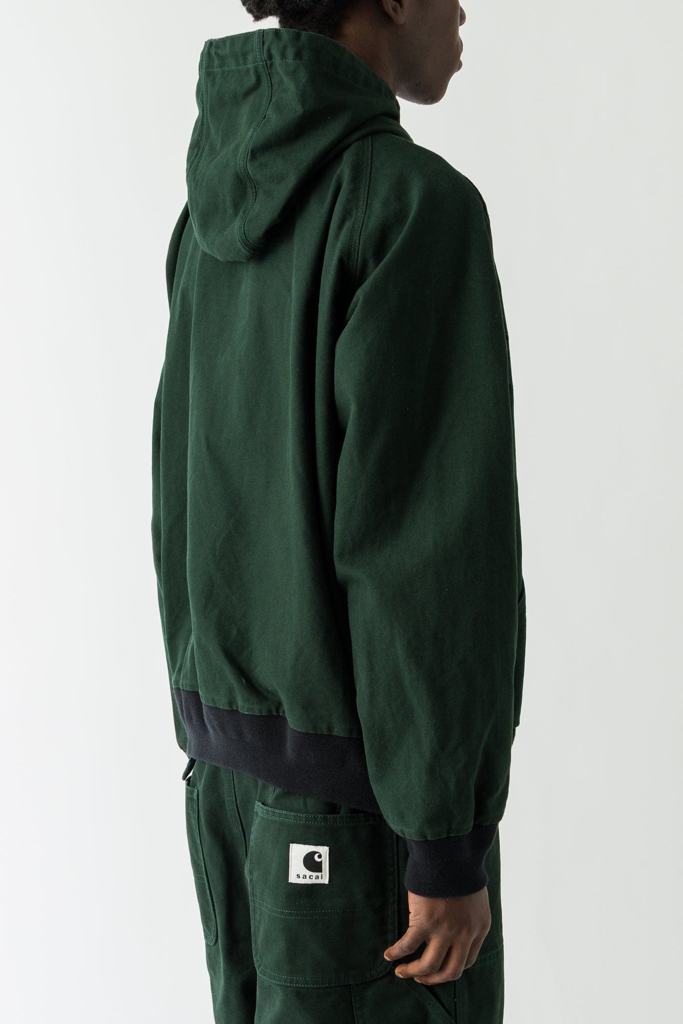 Sacai Carhartt Washed Duck Hooded Blouson In Green - Image 3