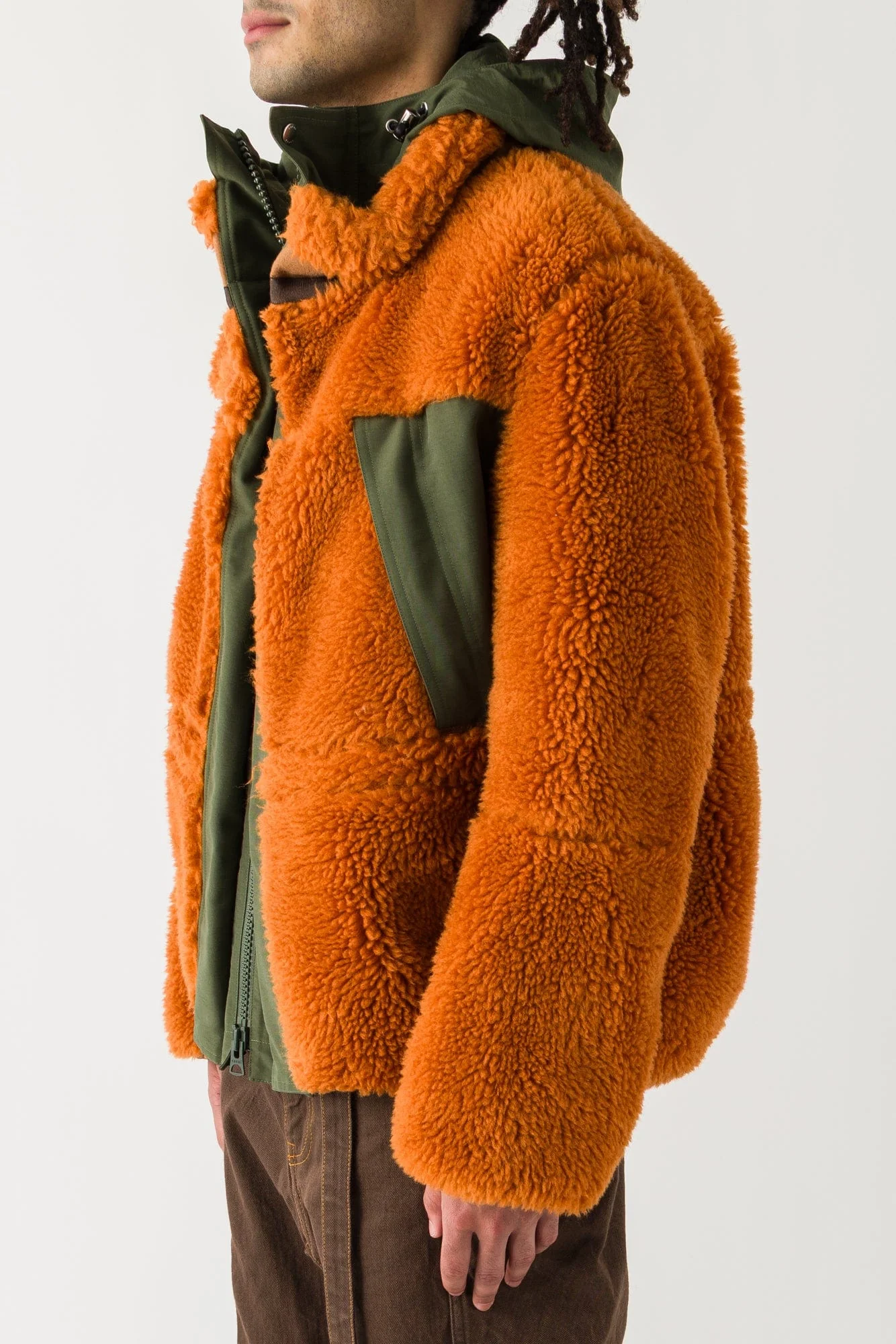 Sacai Faux Shearling Blouson In Orange/Khaki - Image 2