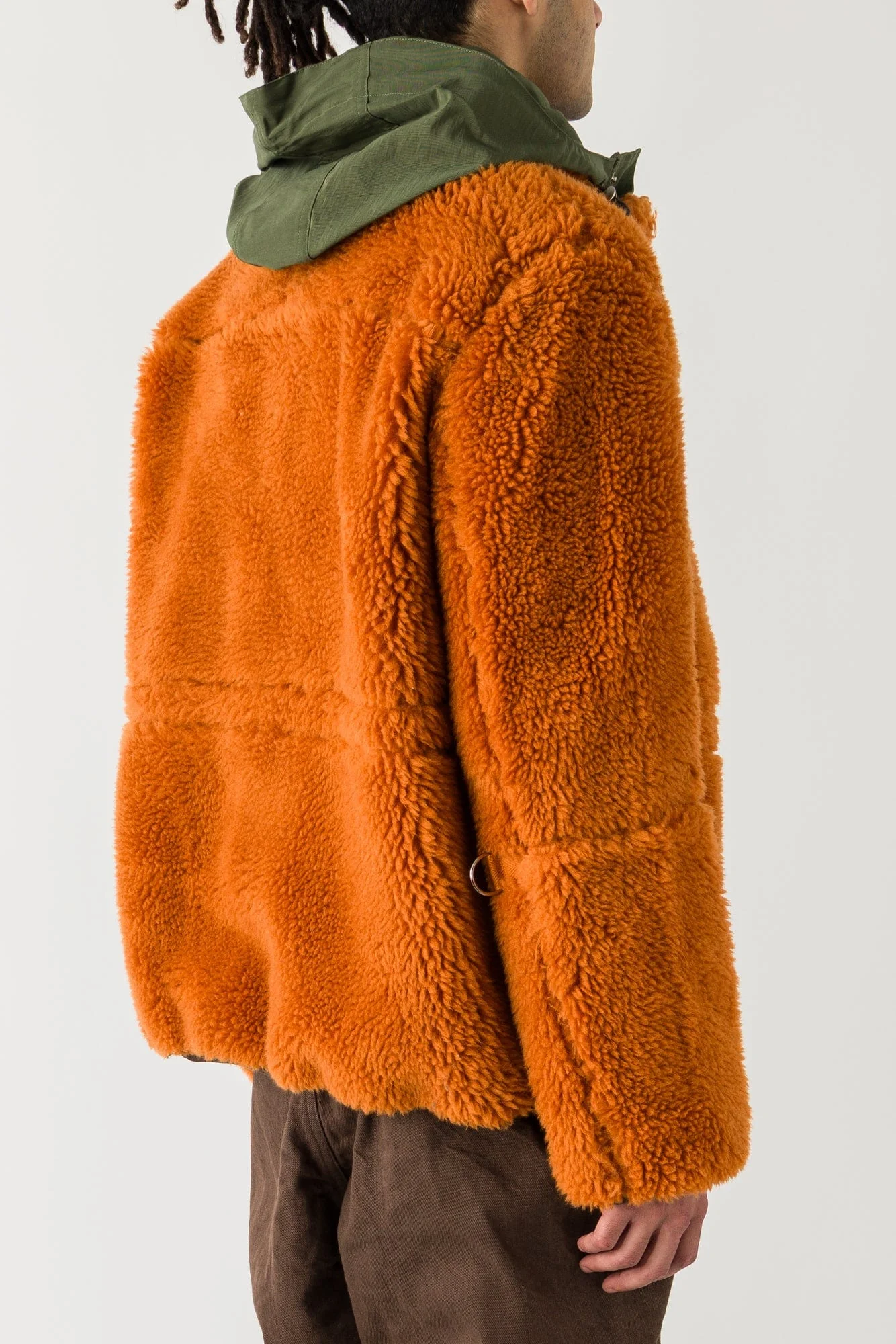 Sacai Faux Shearling Blouson In Orange/Khaki - Image 3