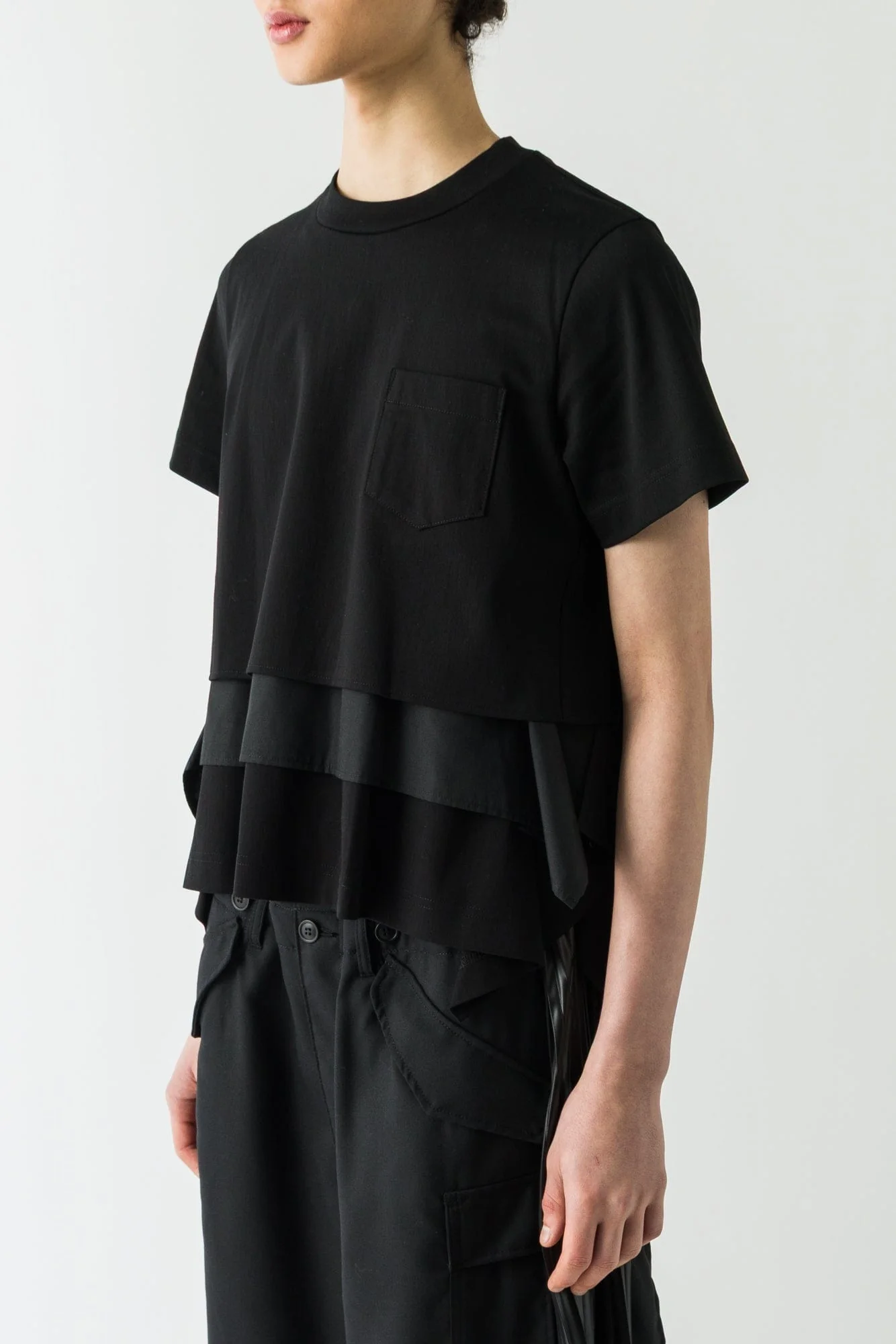 Sacai Poplin x Cotton Jersey T Shirt in Black - Image 2