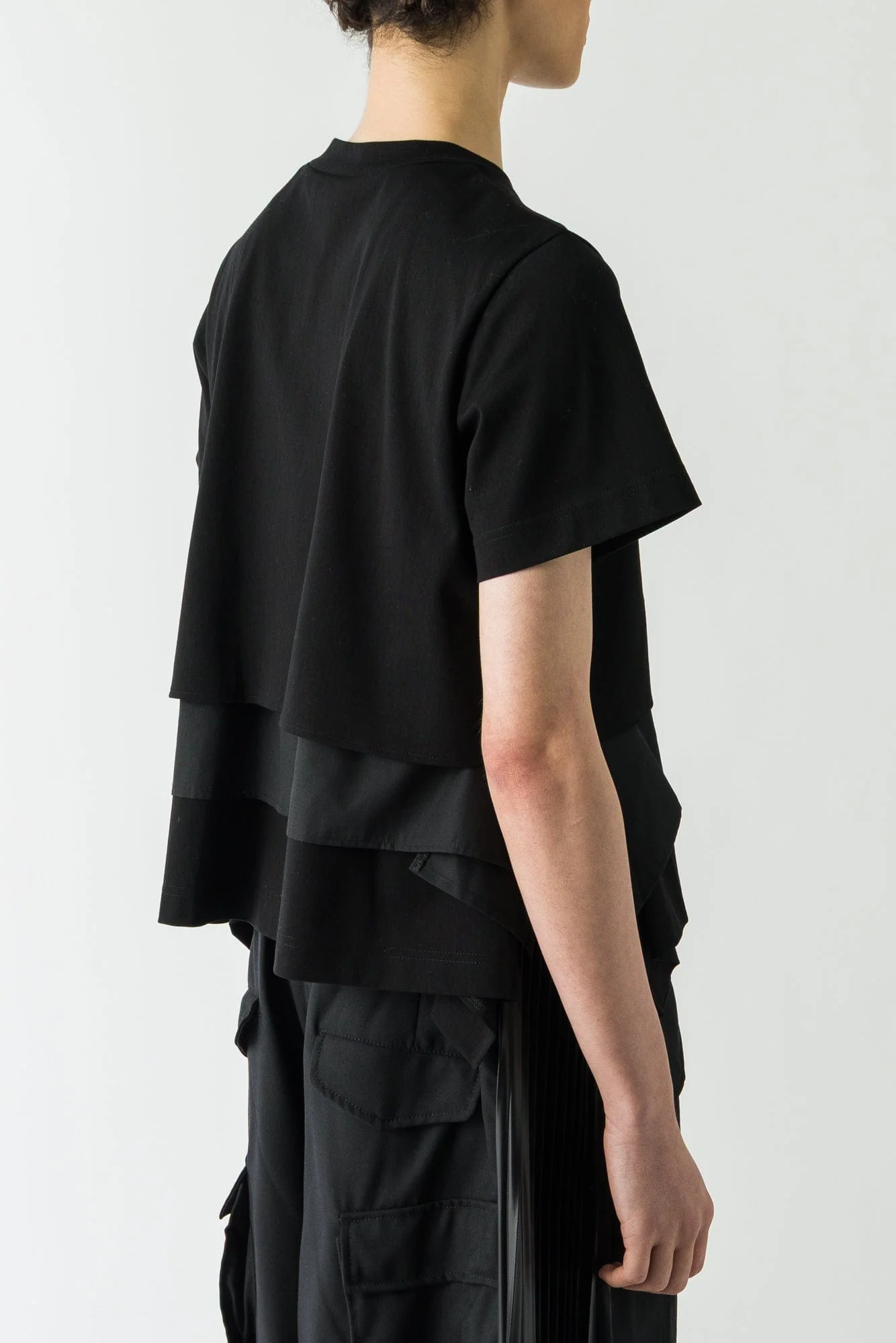 Sacai Poplin x Cotton Jersey T Shirt in Black - Image 3