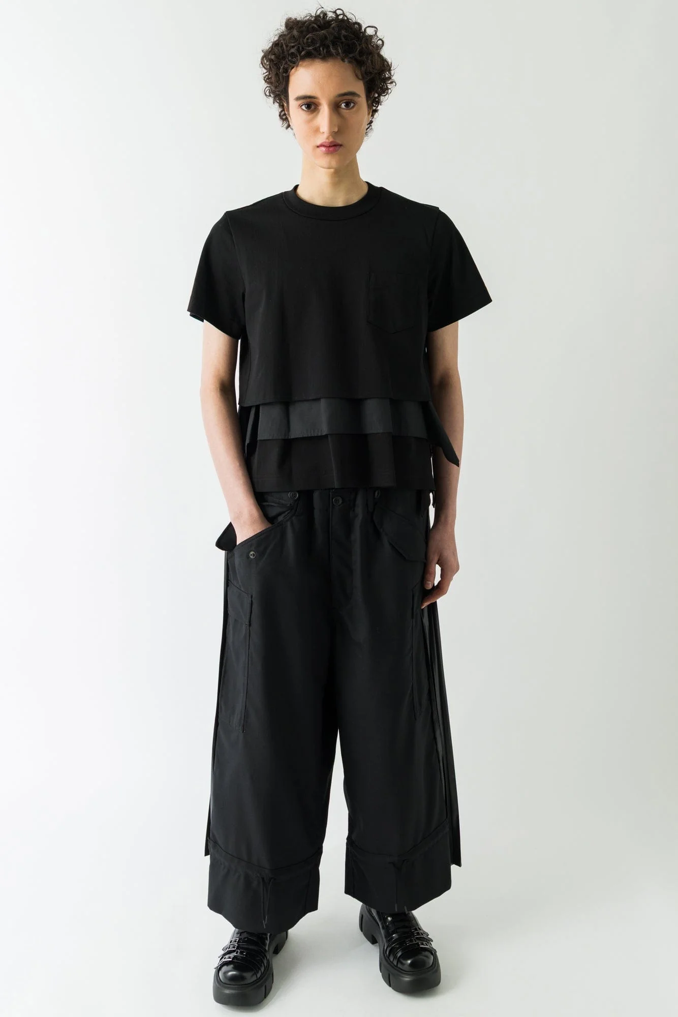 Sacai Poplin x Cotton Jersey T Shirt in Black - Image 4