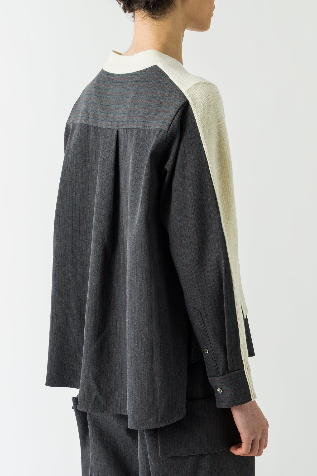 Sacai Stripe Wool Knit Cardigan in Off White and Gray - Image 3