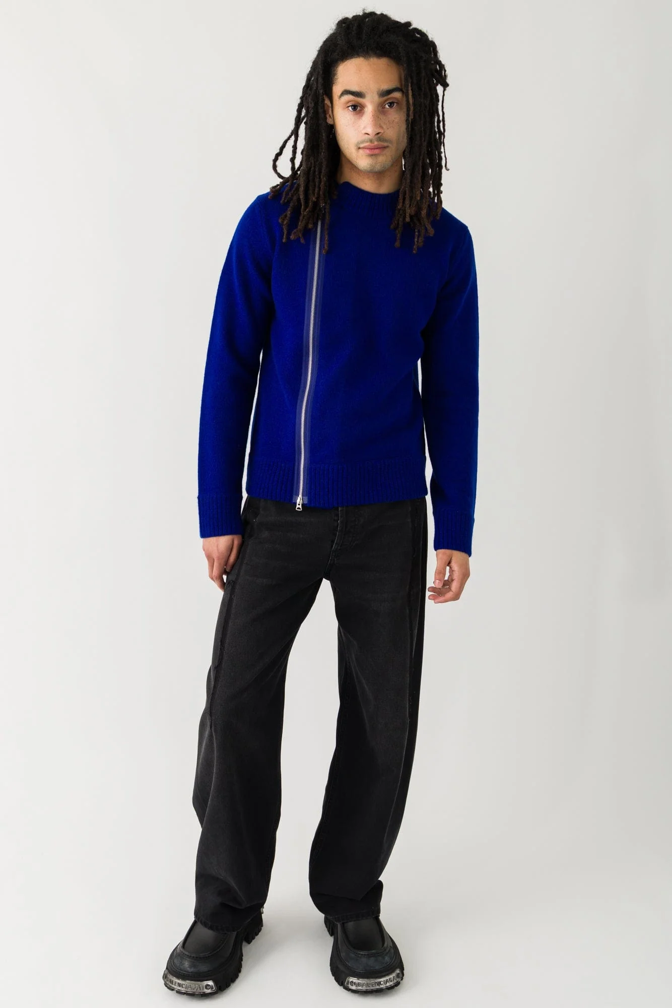 Sacai Wool Knit Blouson In Blue - Image 4