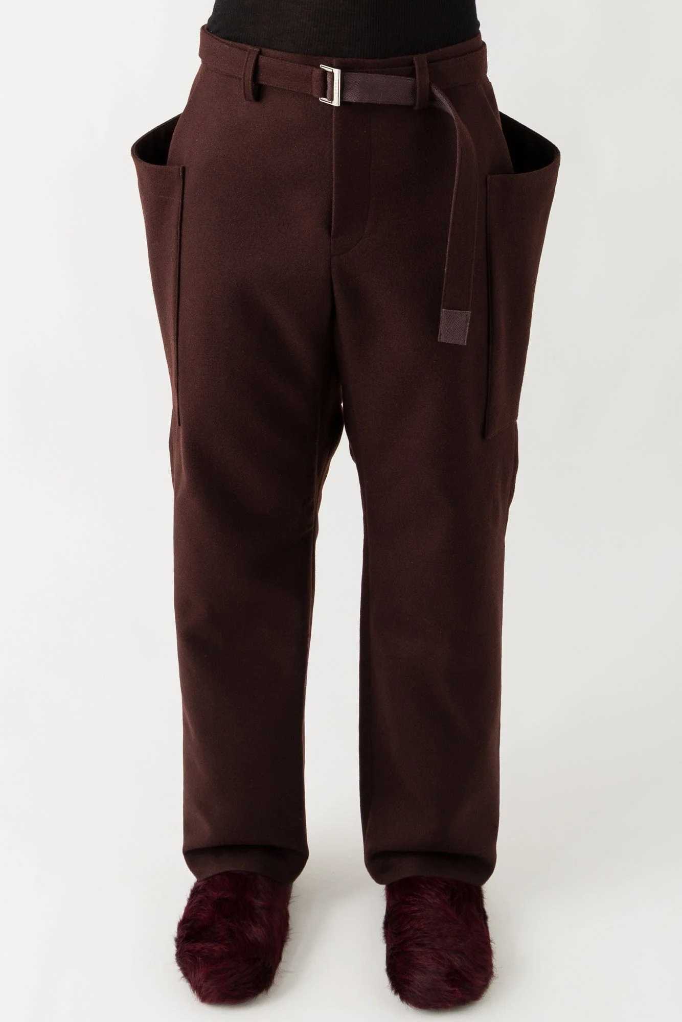 Sacai Wool Melton Pants In Brown