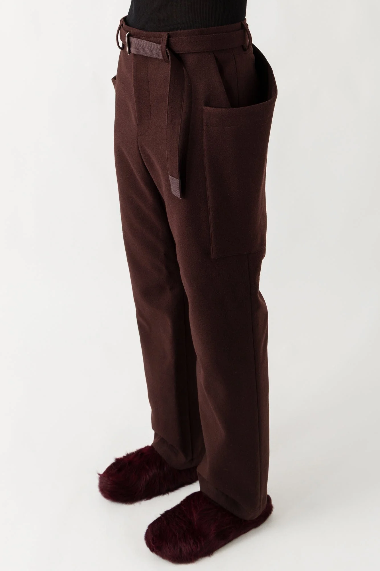 Sacai Wool Melton Pants In Brown - Image 2