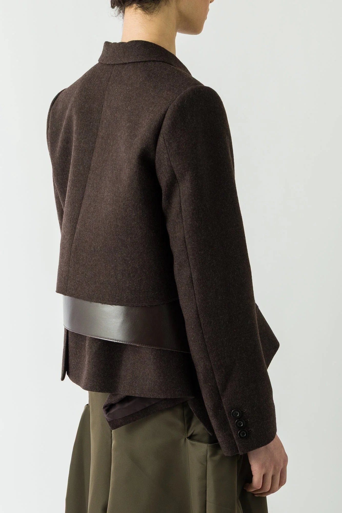 Sacai Wool Melton x Leather Jacket in Brown - Image 3
