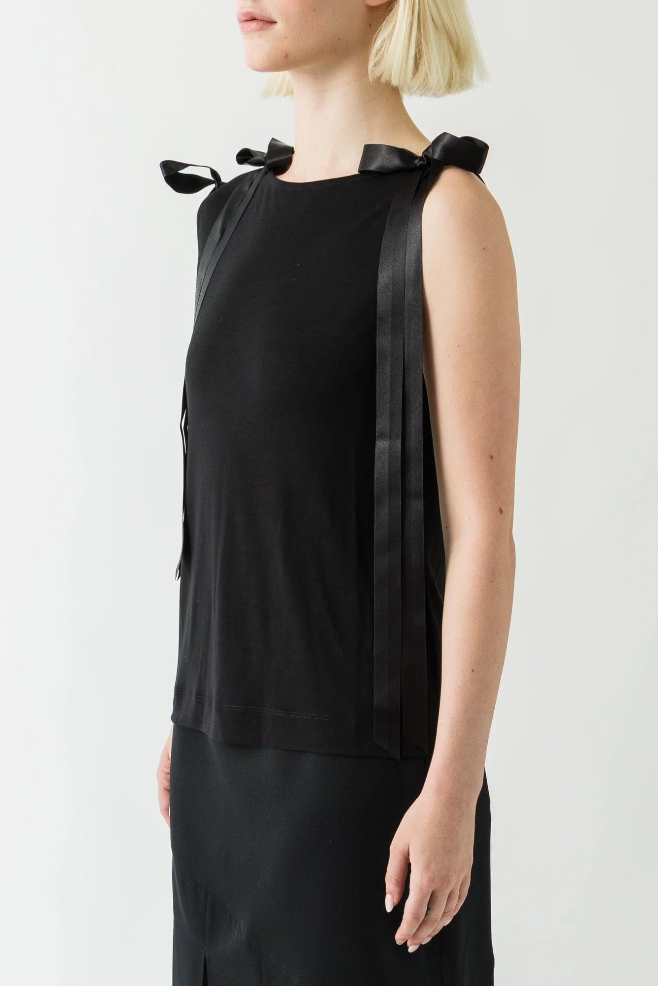 Simone Rocha Bow Ribbon Tail Tank In Black - Image 2