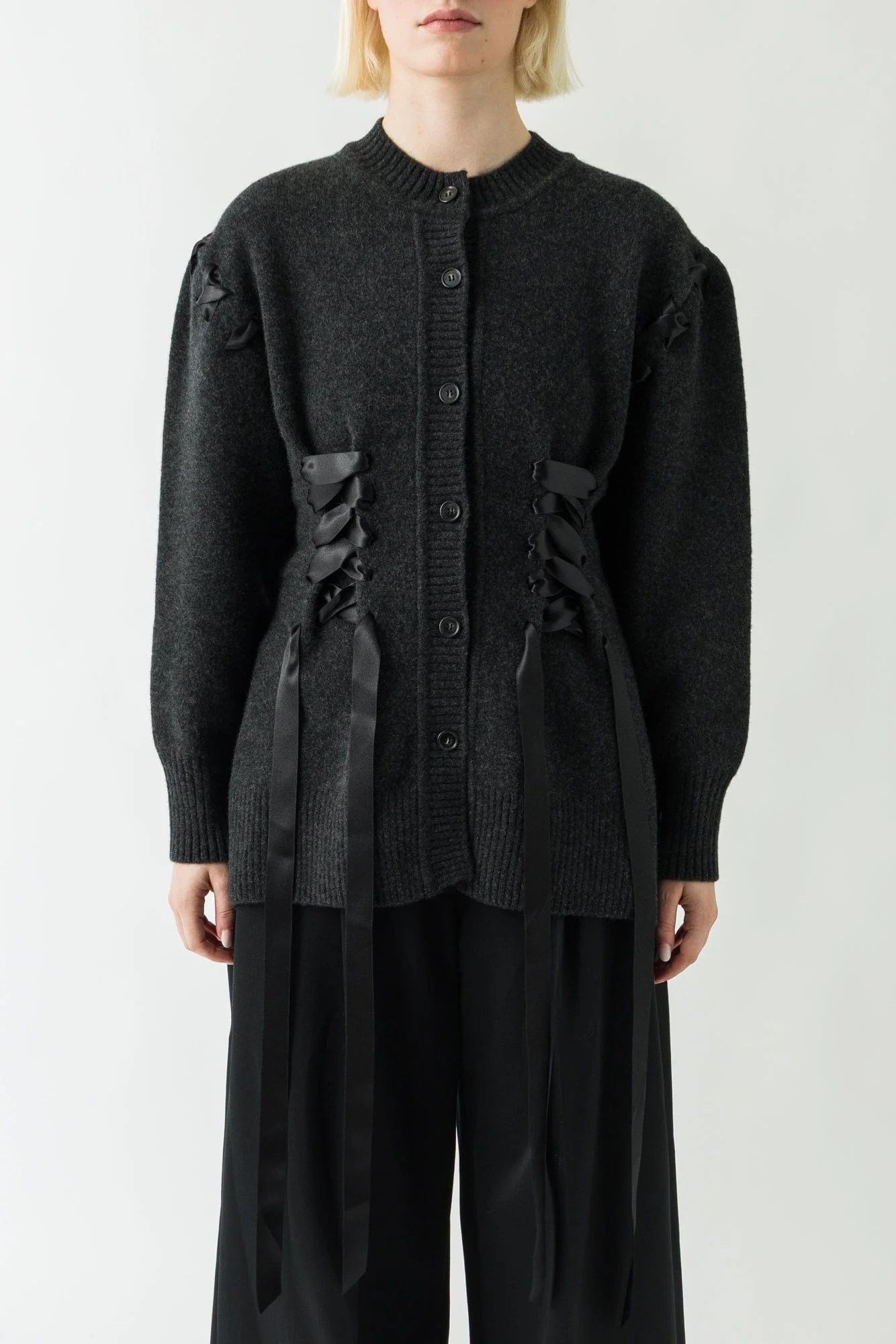 Simone Rocha Ribbon Corset Cardigan In Charcoal