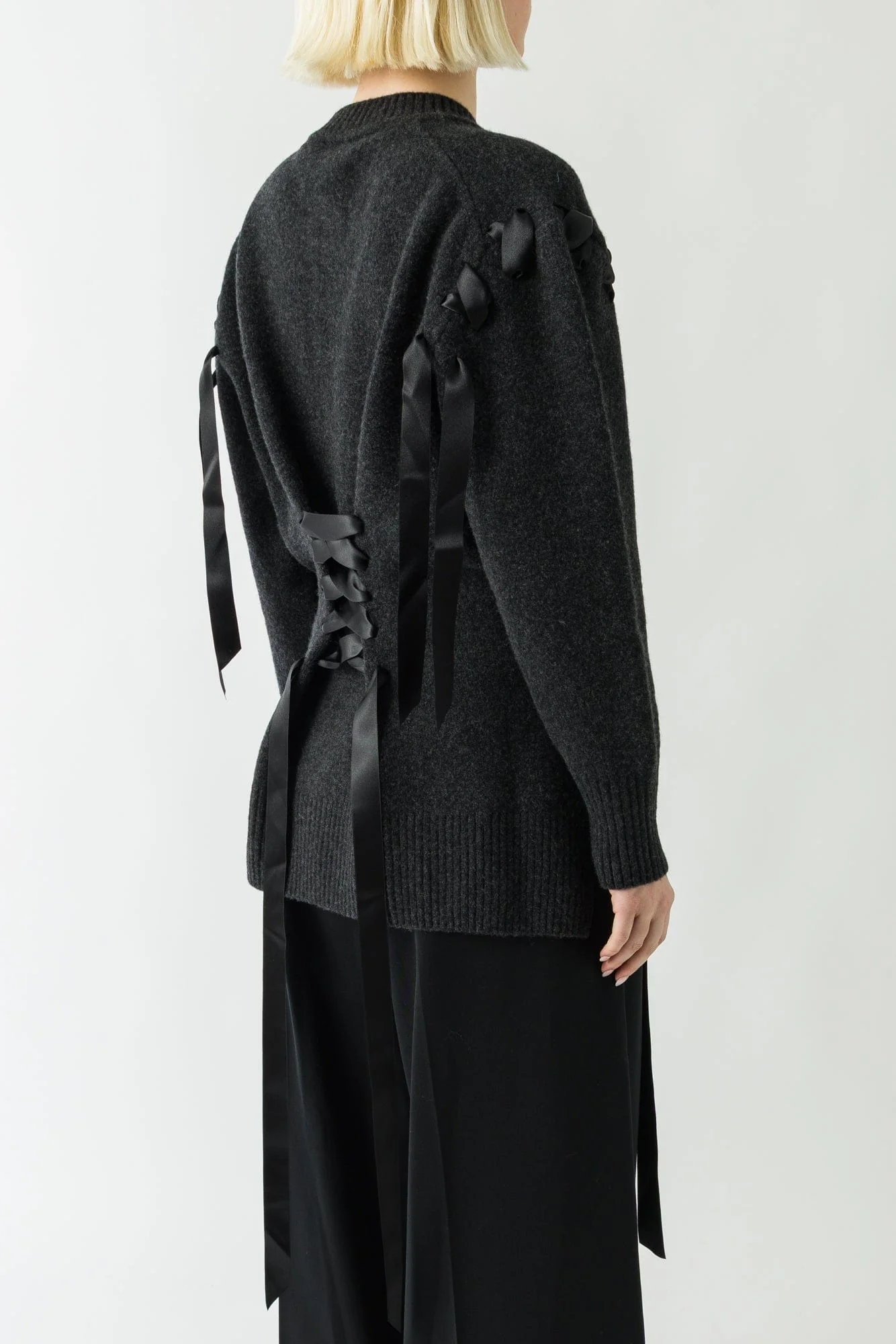 Simone Rocha Ribbon Corset Cardigan In Charcoal - Image 3