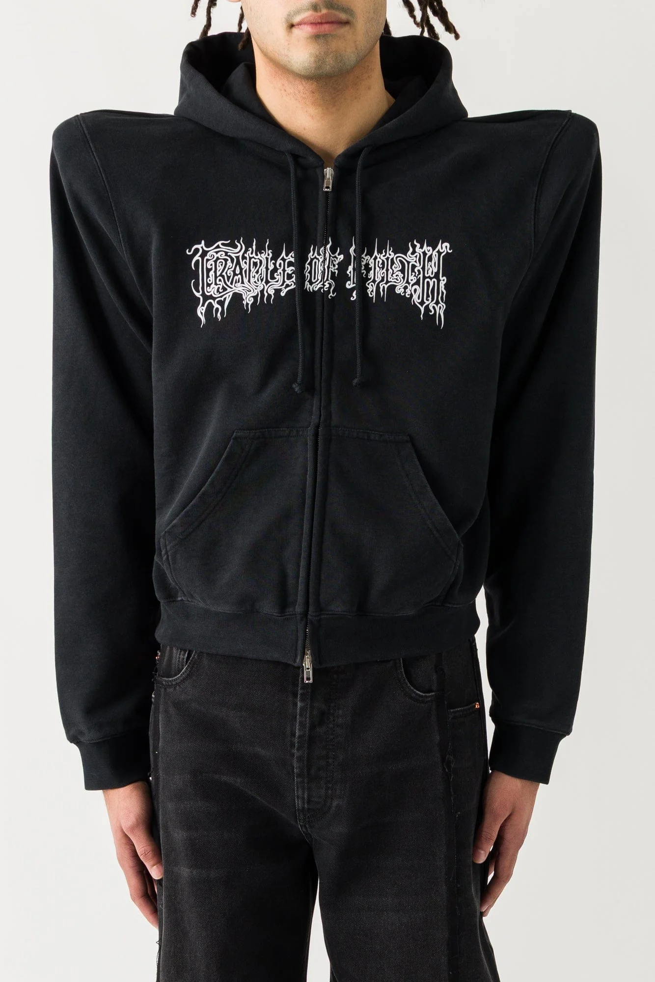 Vetements Logo Extreme Shoulder Fitted Zip-Up Hoodie