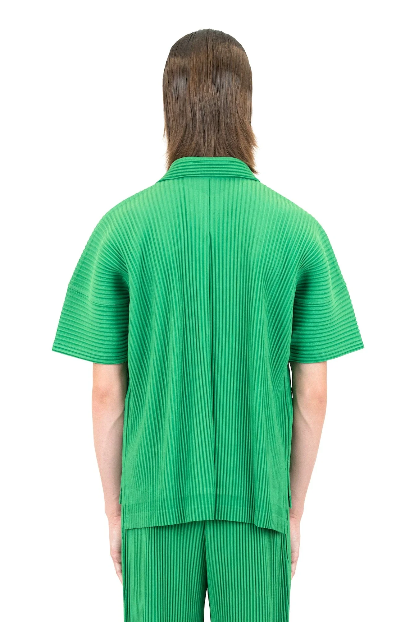 Homme Plissé Issey Miyake Camp Collar Shirt in Emerald Green - Image 2