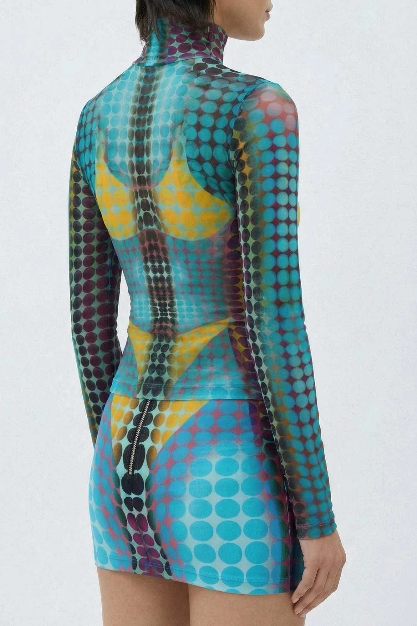 Jean Paul Gaultier High Neck Mesh Long Sleeve in Blue - Image 3