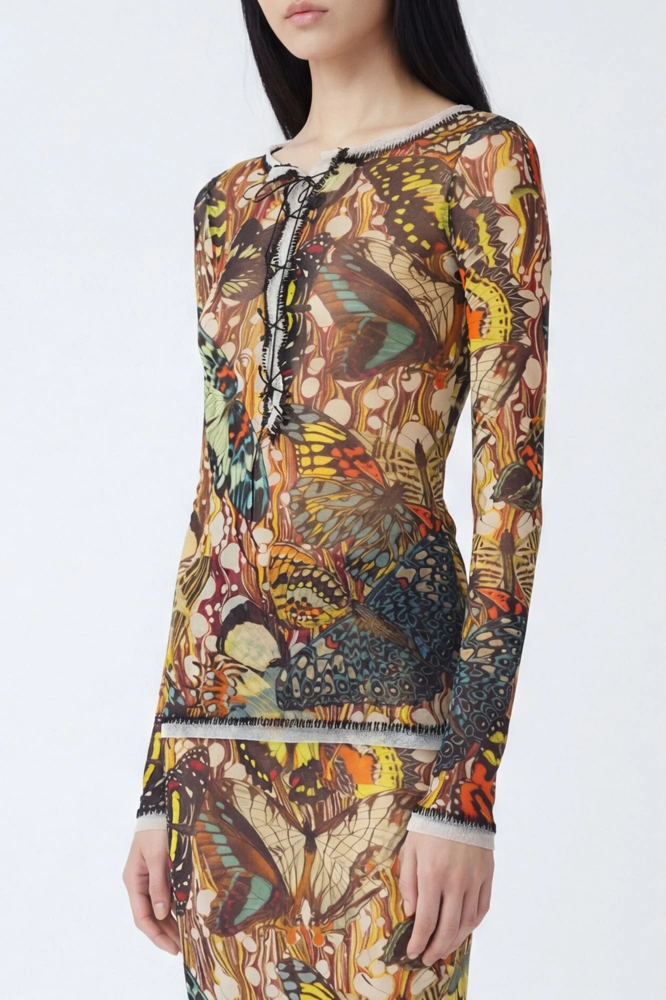 Jean Paul Gaultier Mesh Long Sleeve with Lacing in Papillon - Image 2