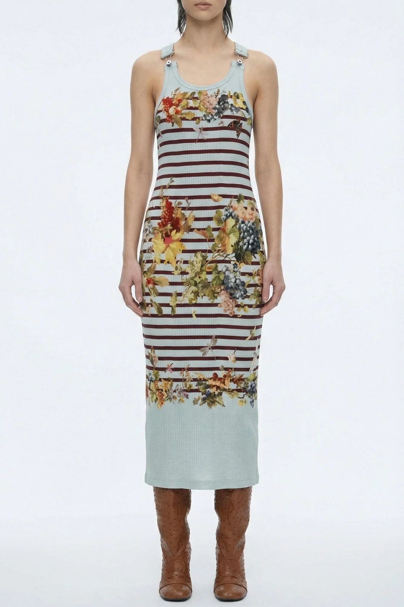 Jean Paul Gaultier Ribbed Dress with Buckles in Marinière Grape