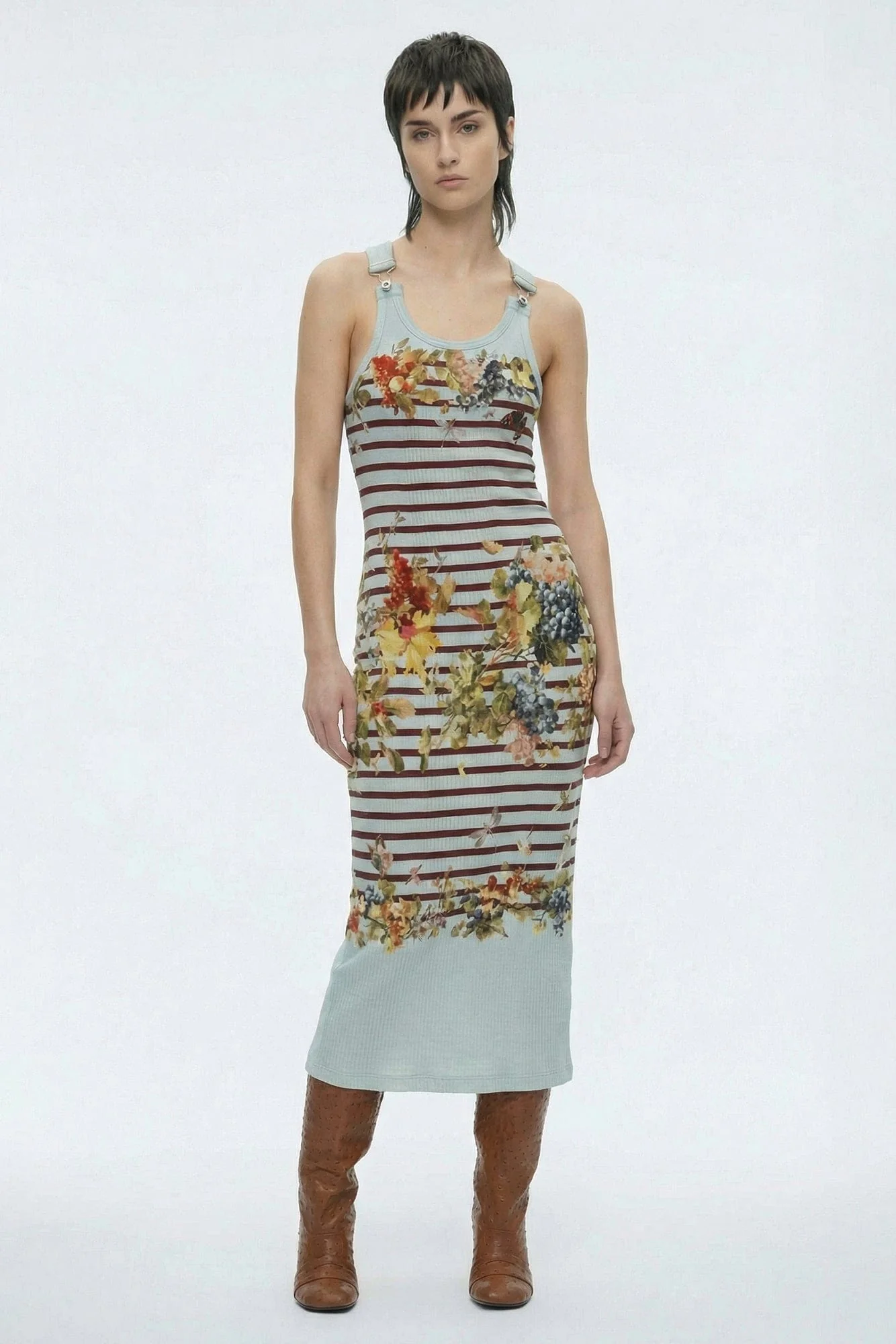 Jean Paul Gaultier Ribbed Dress with Buckles in Marinière Grape - Image 4