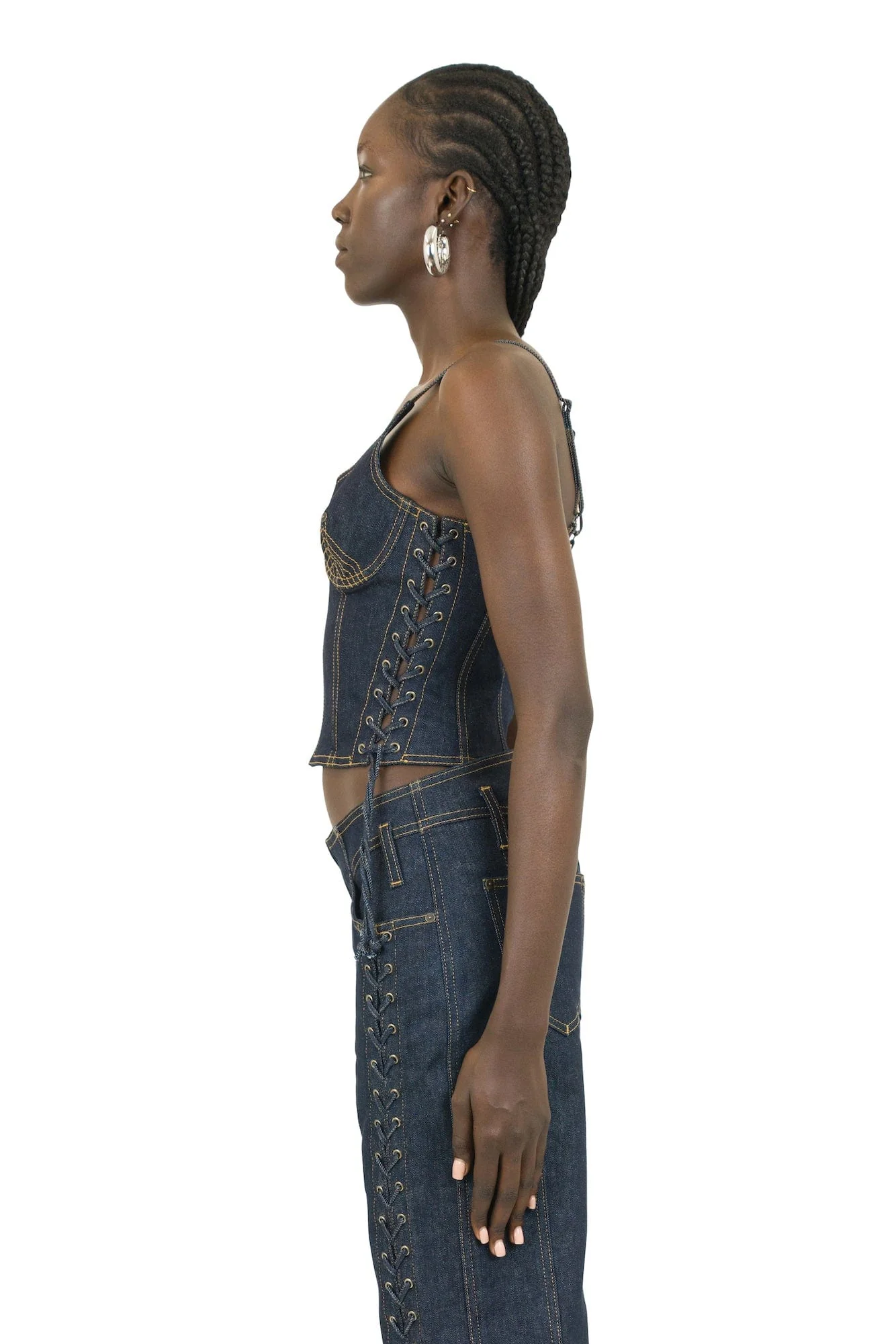 Jean Paul Gaultier Corset with Top Stitches Details in Indigo - Image 4