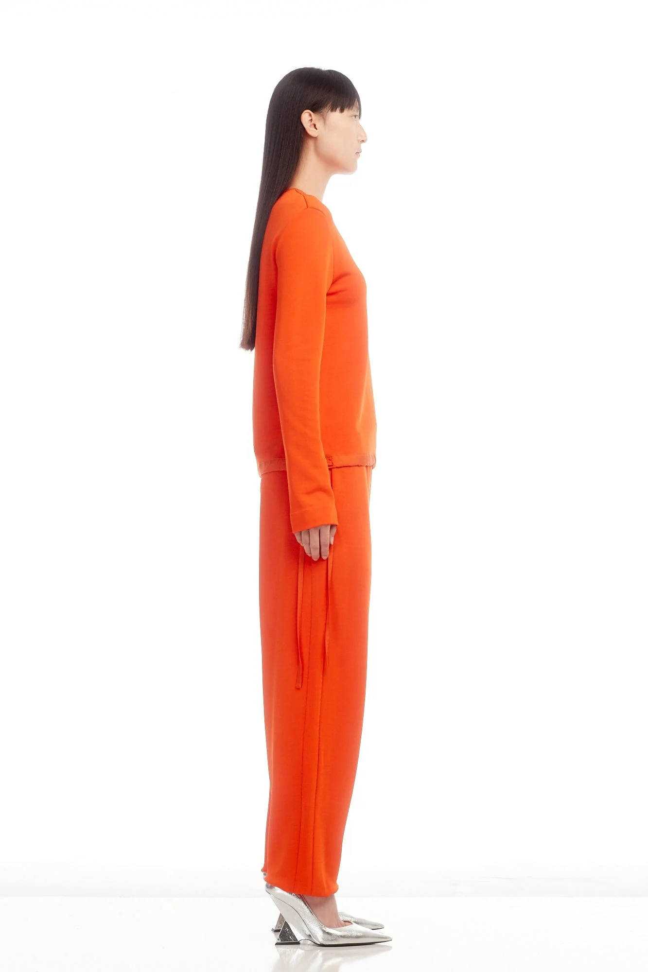 Jil Sander Crew Neck Sweatshirt with Drawstring in Paprika - Image 4